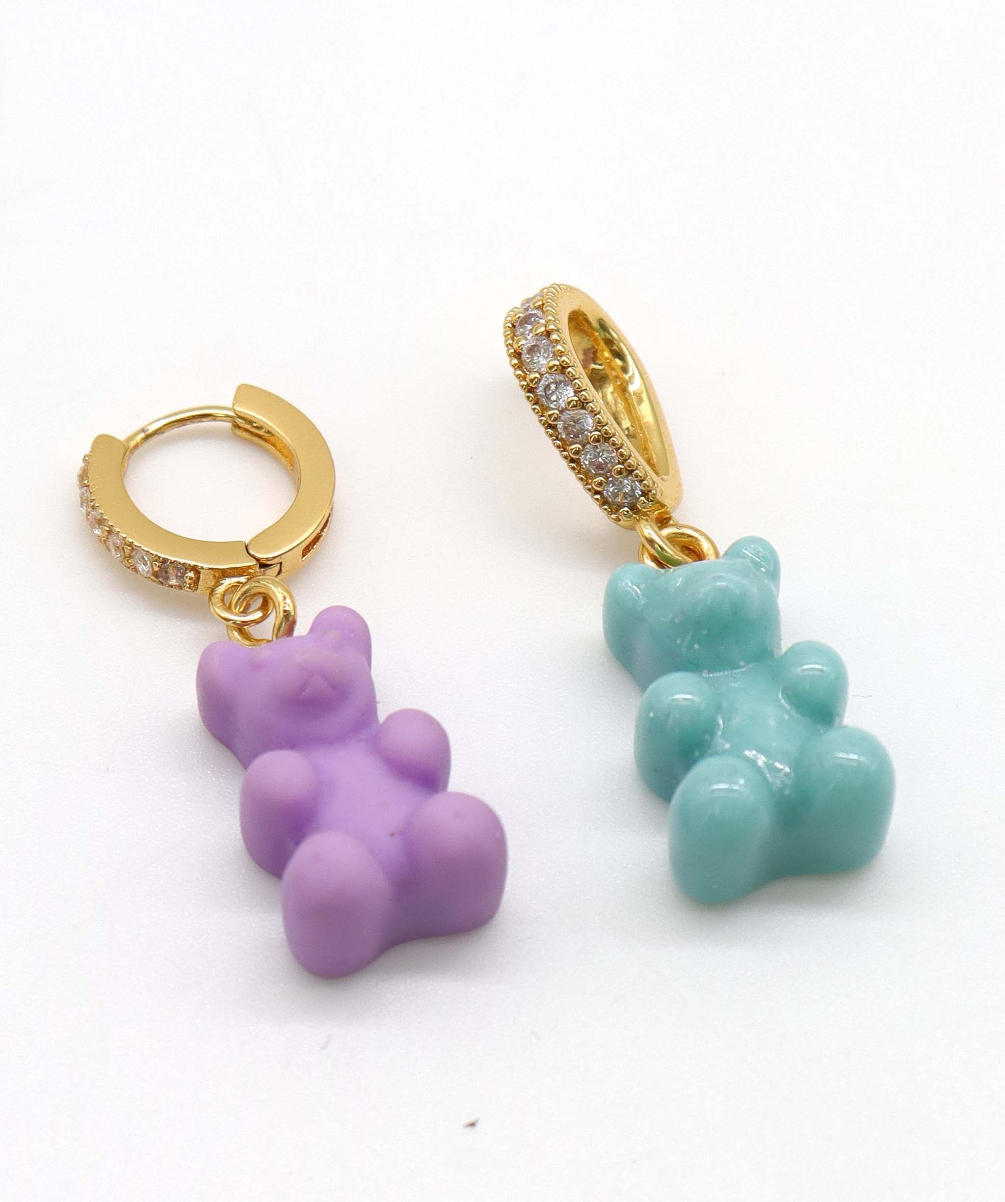 Nostalgia Bear earrings gold purple green ASC7209