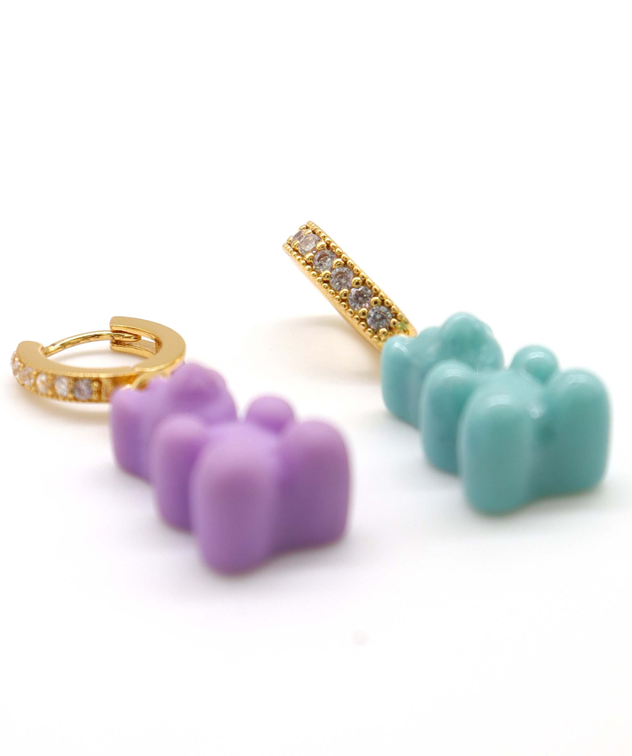Nostalgia Bear earrings gold purple green ASC7209