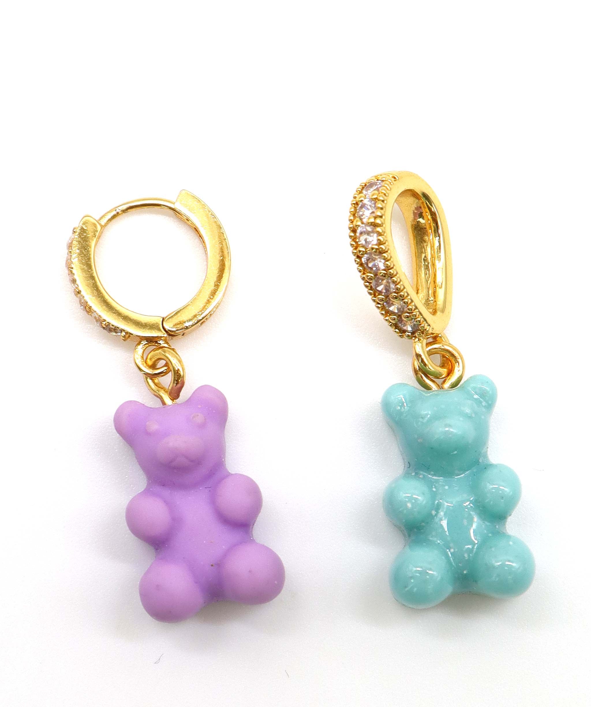 Nostalgia Bear earrings gold purple green ASC7209