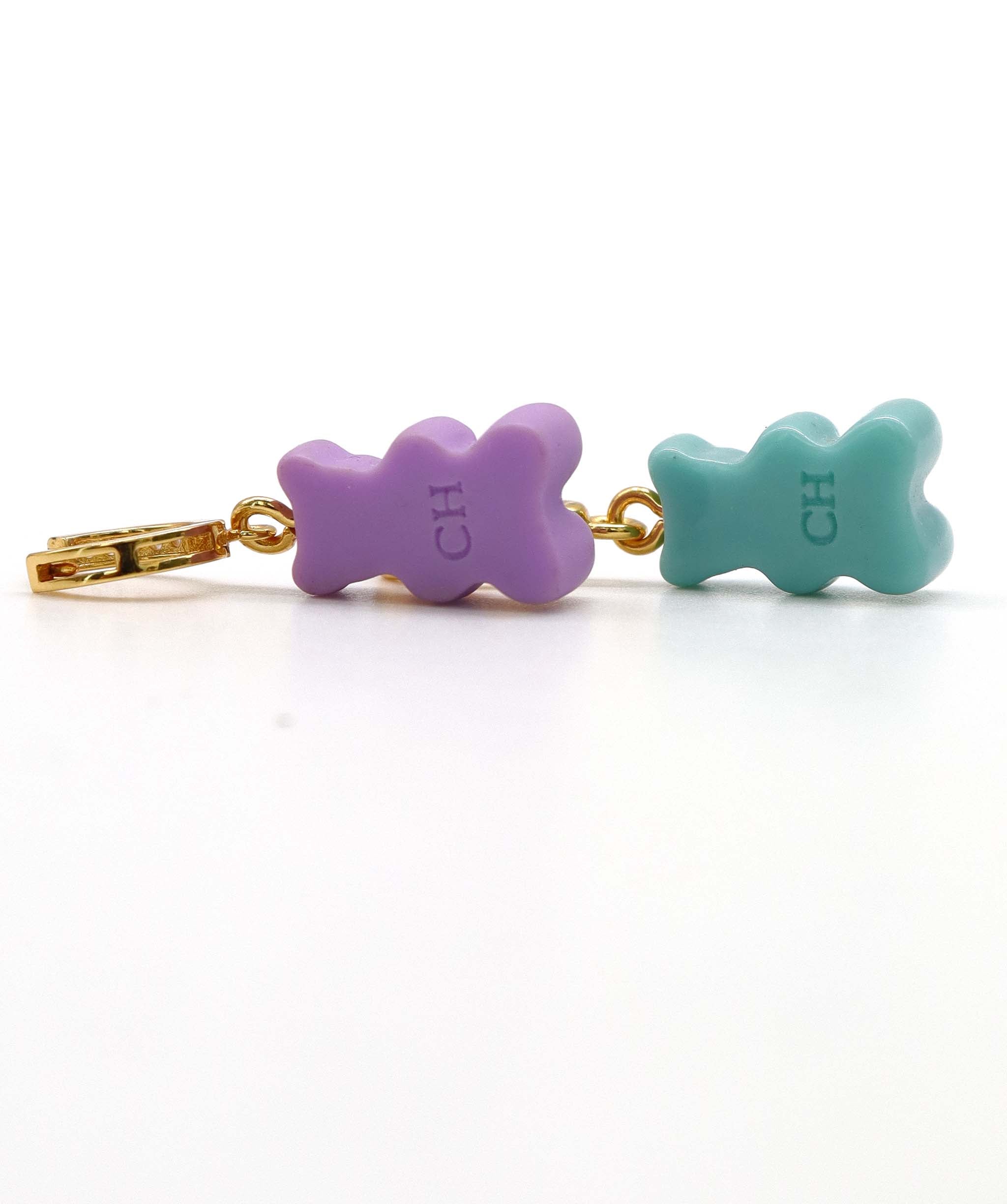 Nostalgia Bear earrings gold purple green ASC7209