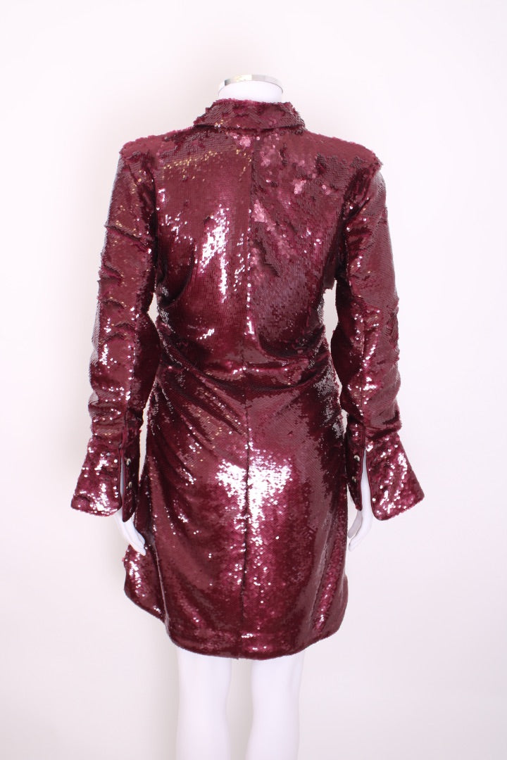 Ganni L/S Sequin Dress Burgundy 38