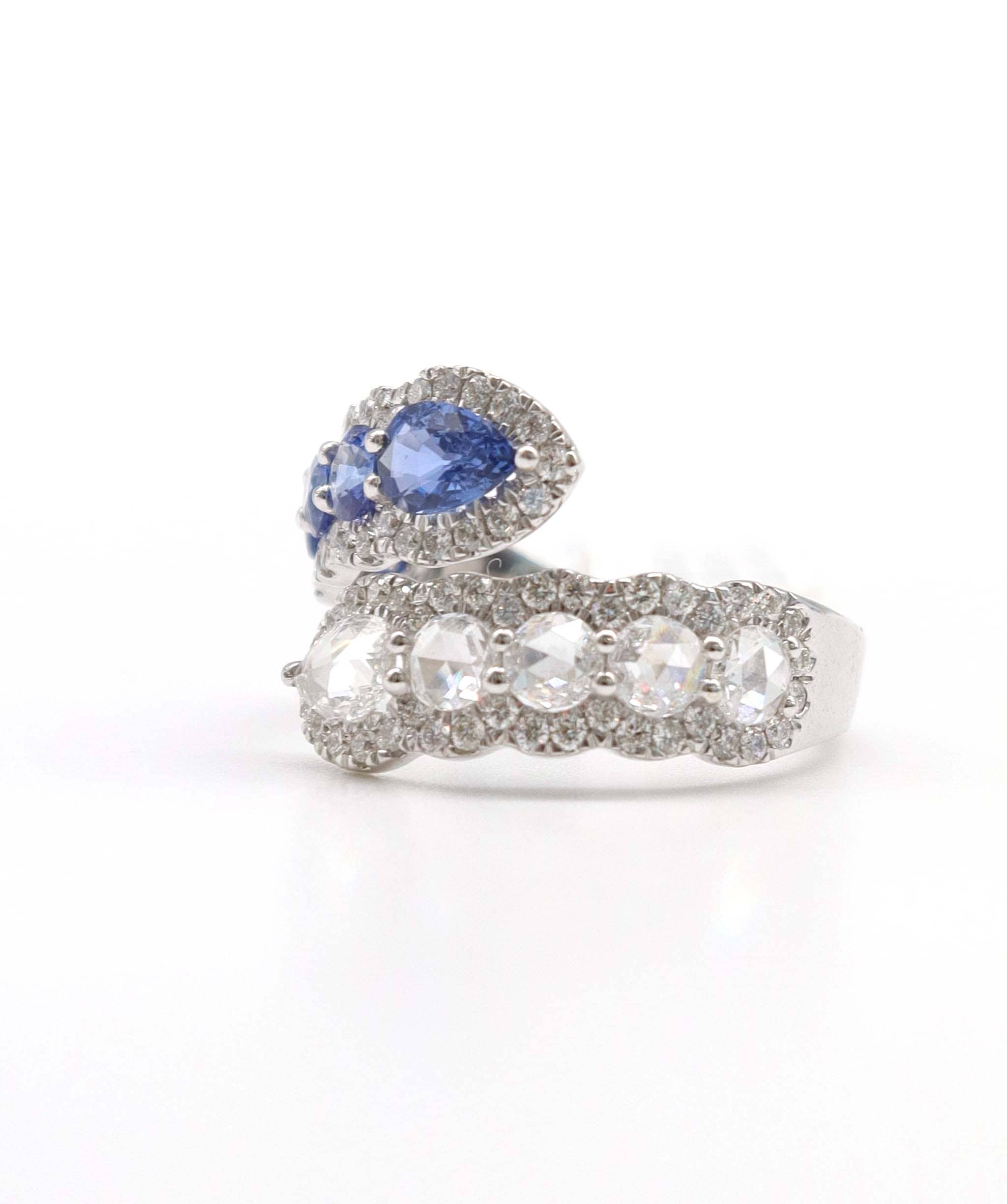 2.59ct SMALL DIAMONDS BLUE SAPPHIRE PEAR FULL CUT (H) RING R4469
