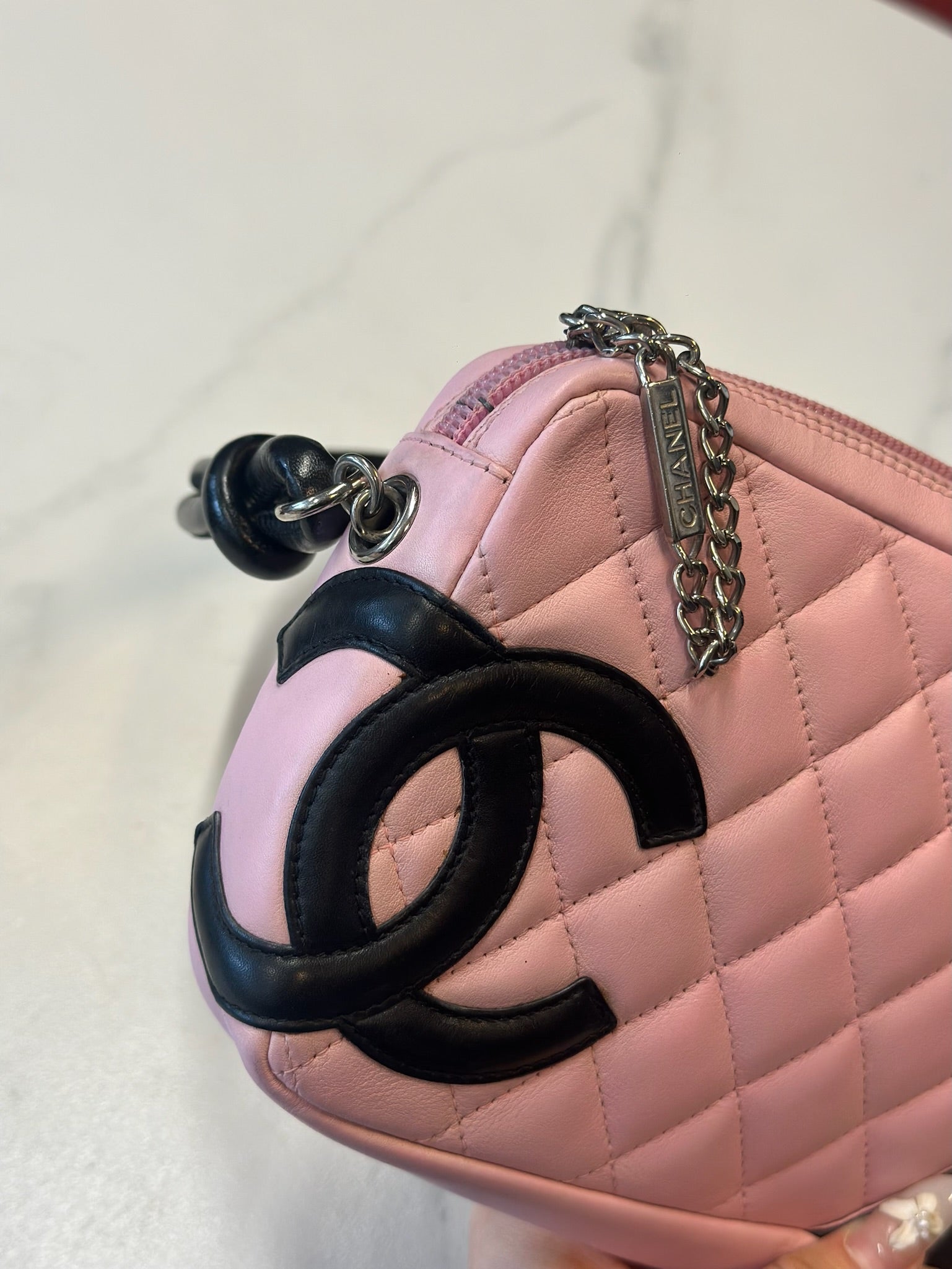 Chanel Cambon Ligne Leather Pink Pochette CC Shoulder Bag