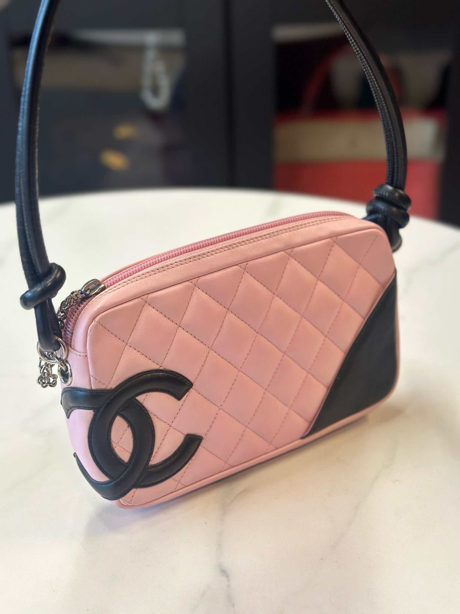 Chanel Cambon Ligne Leather Pink Pochette CC Shoulder Bag
