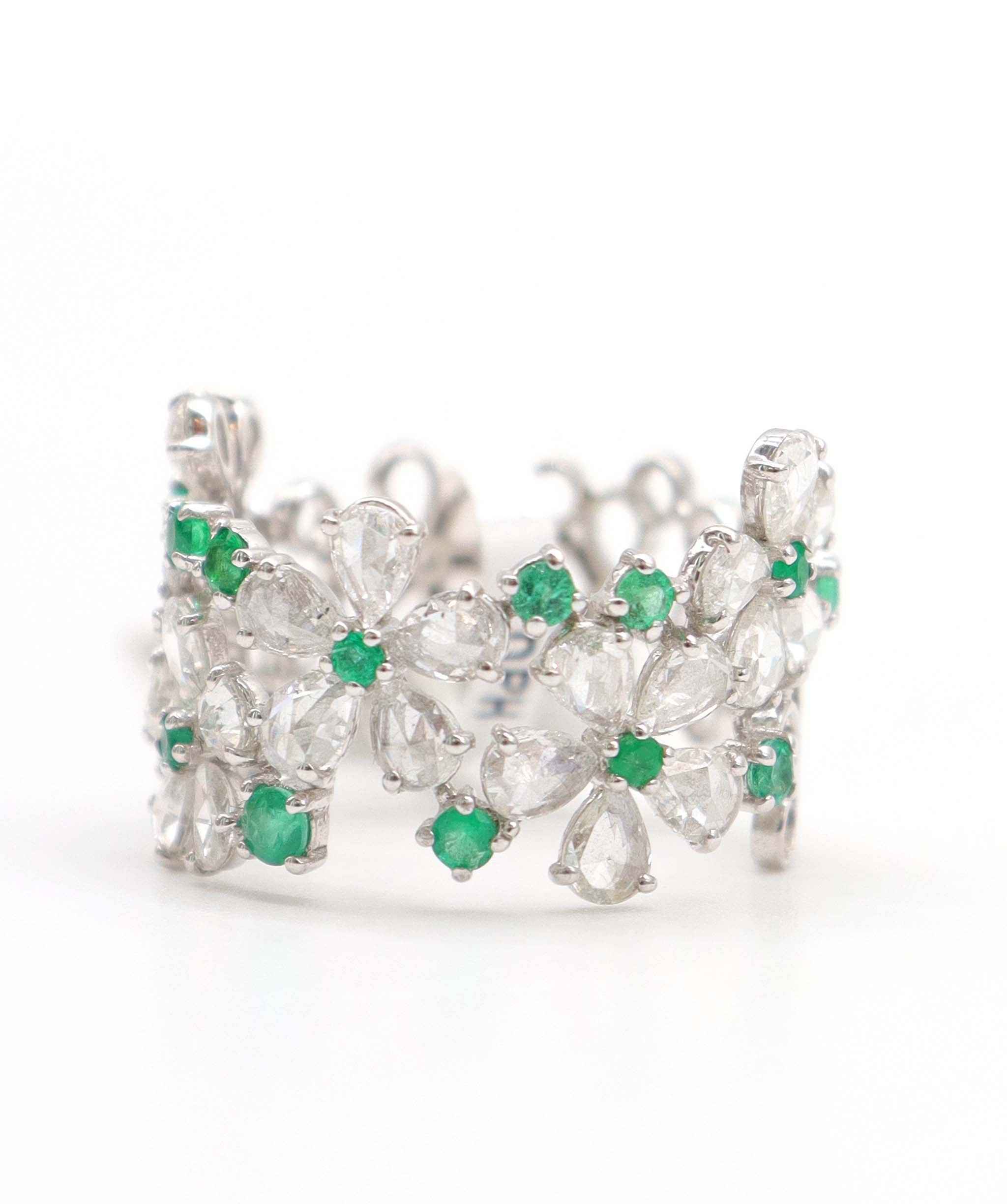 2.31ct EMERALD SD WHITE PEAR ROSECUT RING R3708