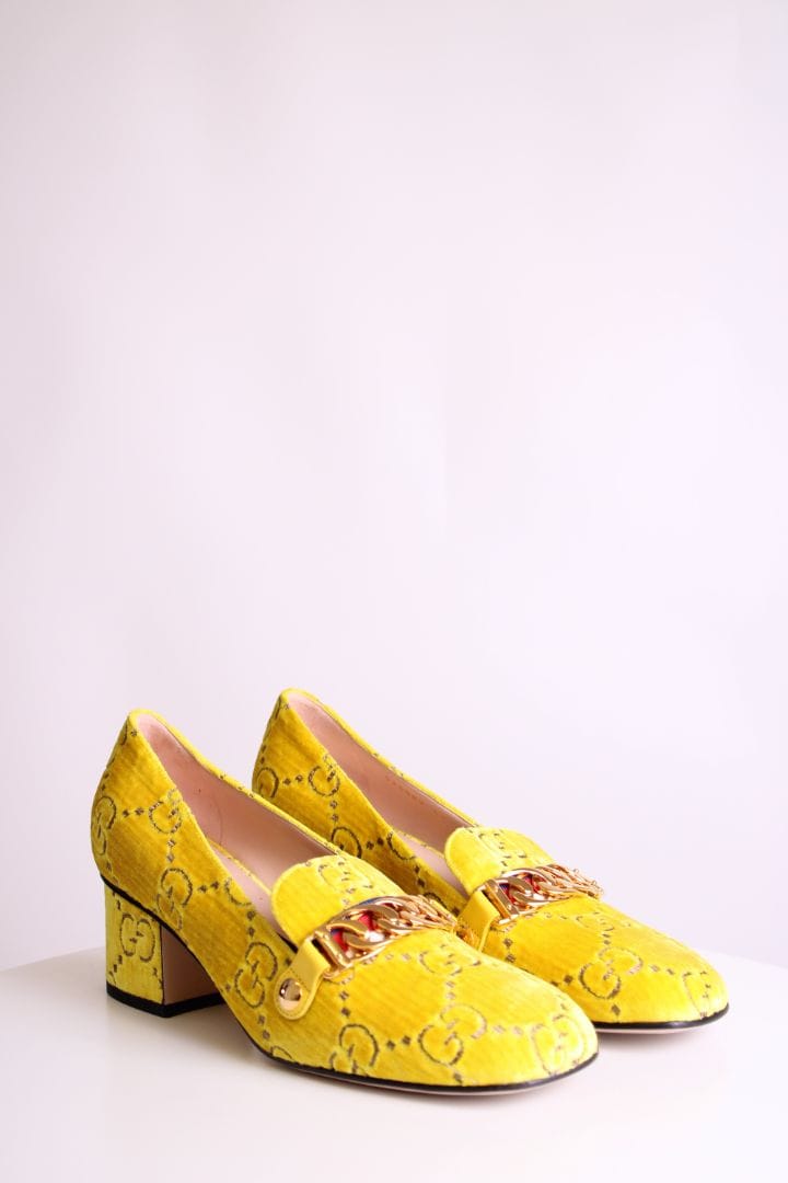 Gucci Sylvie GG Velvet Loafer Yellow 37
