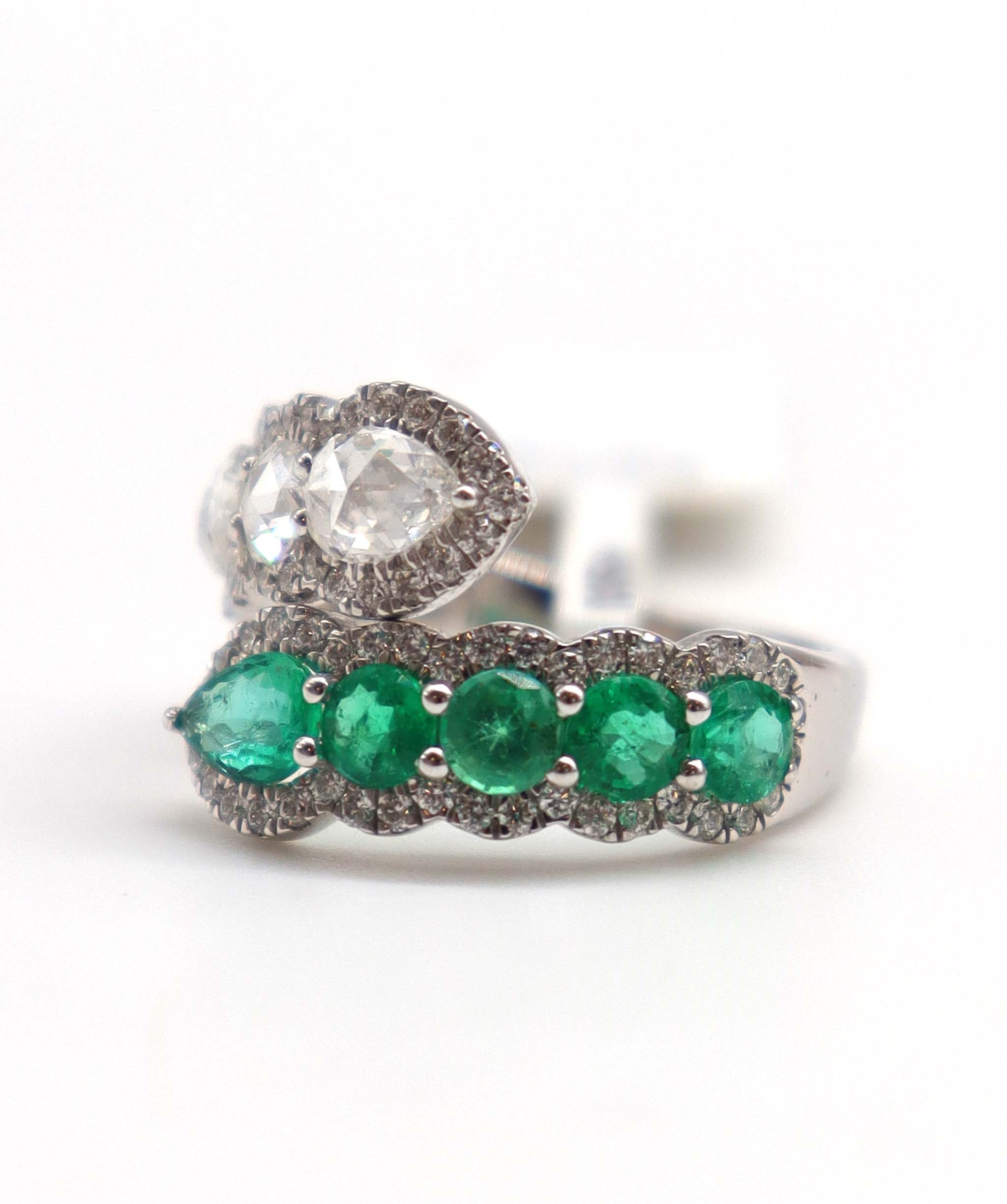 PEAR SHAPE ROSECUT WHITE ROSECUT SMALL DIAMONDS EMERALD PEAR FULL CUT EMERALD ROUND FULL CUT R3790