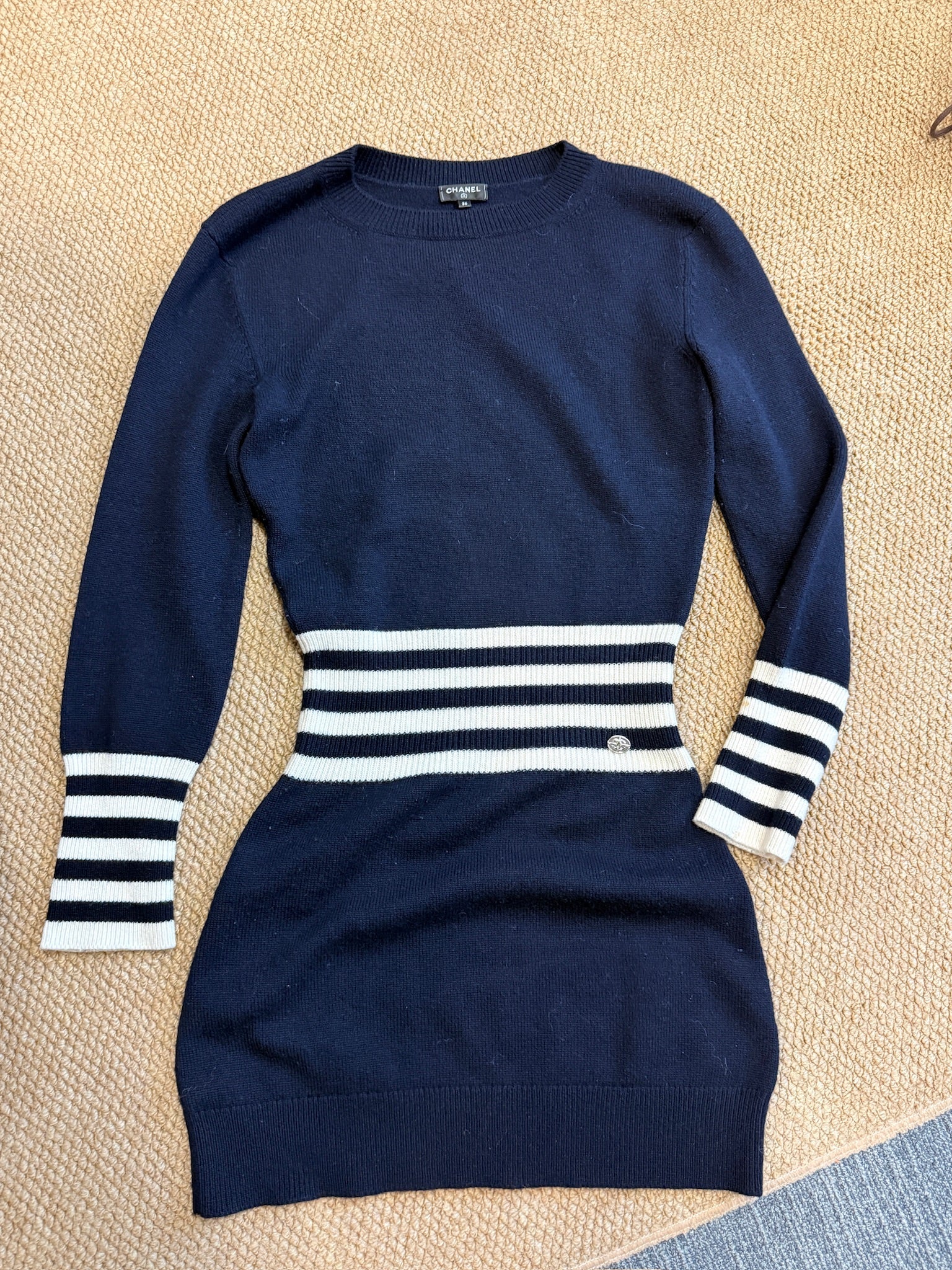 Chanel Striped Long-Sleeve Cashmere Mini Dress - Size FR 36