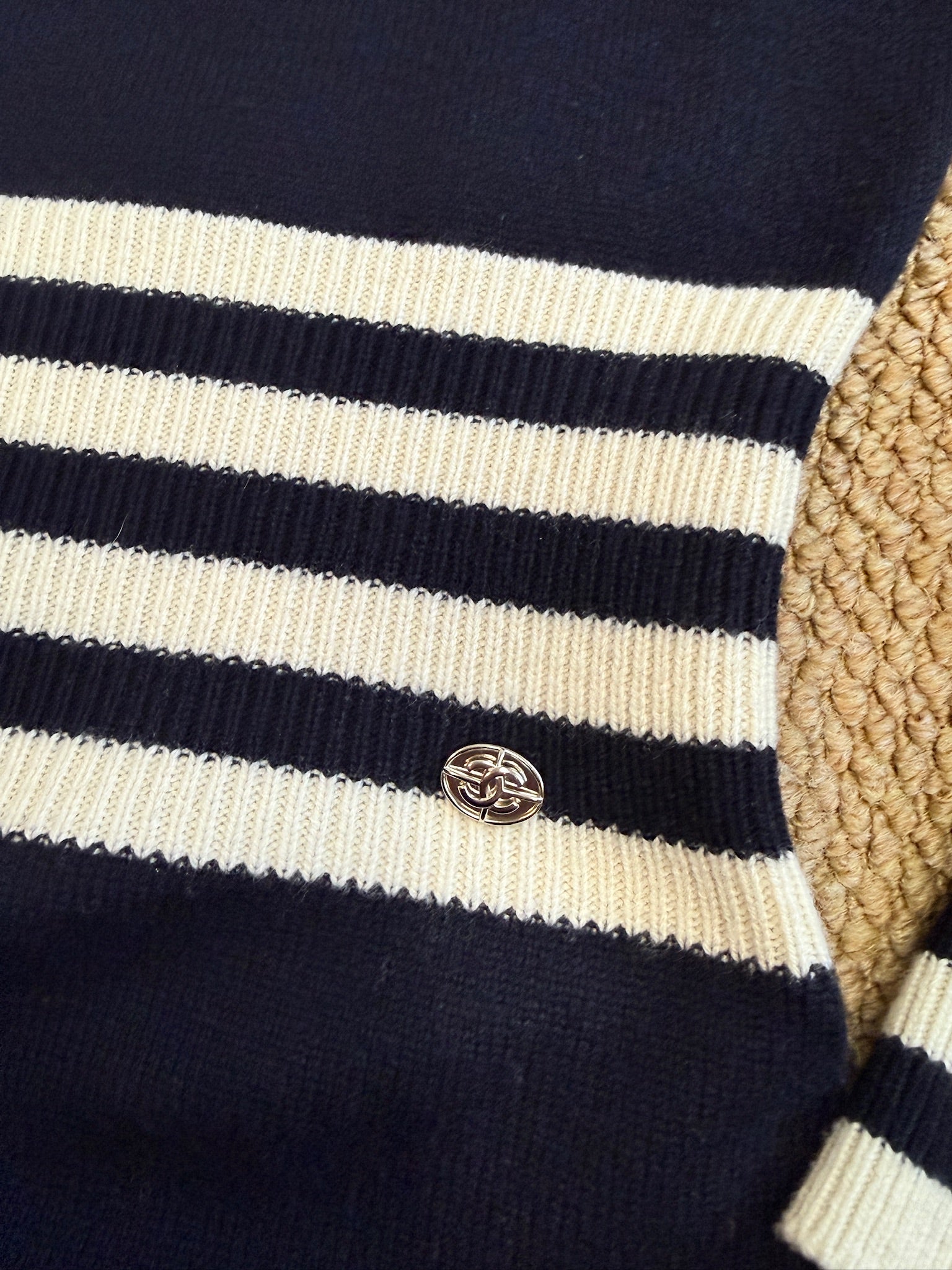 Chanel Striped Long-Sleeve Cashmere Mini Dress - Size FR 36