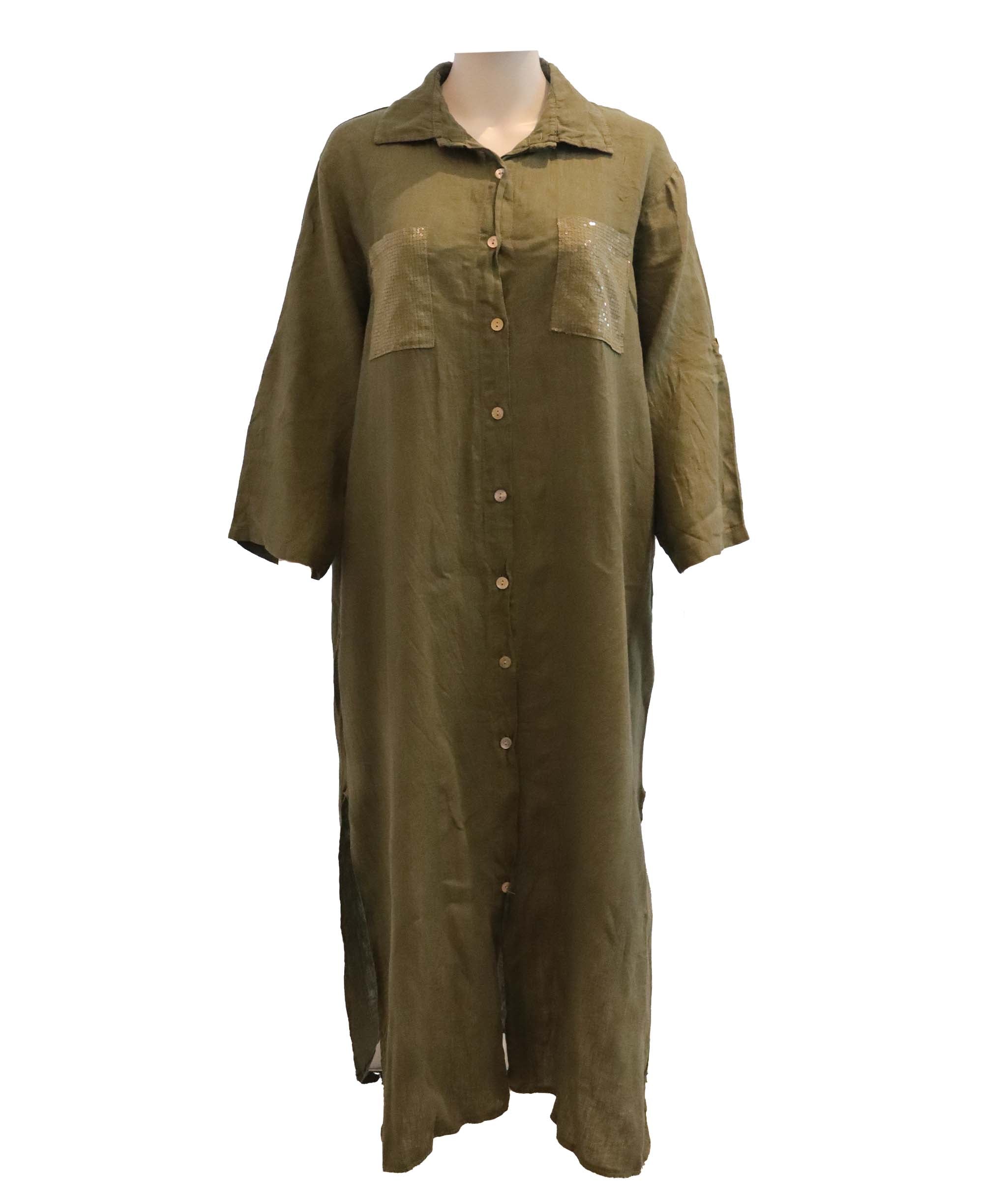 Khaki linen dress AGC3668