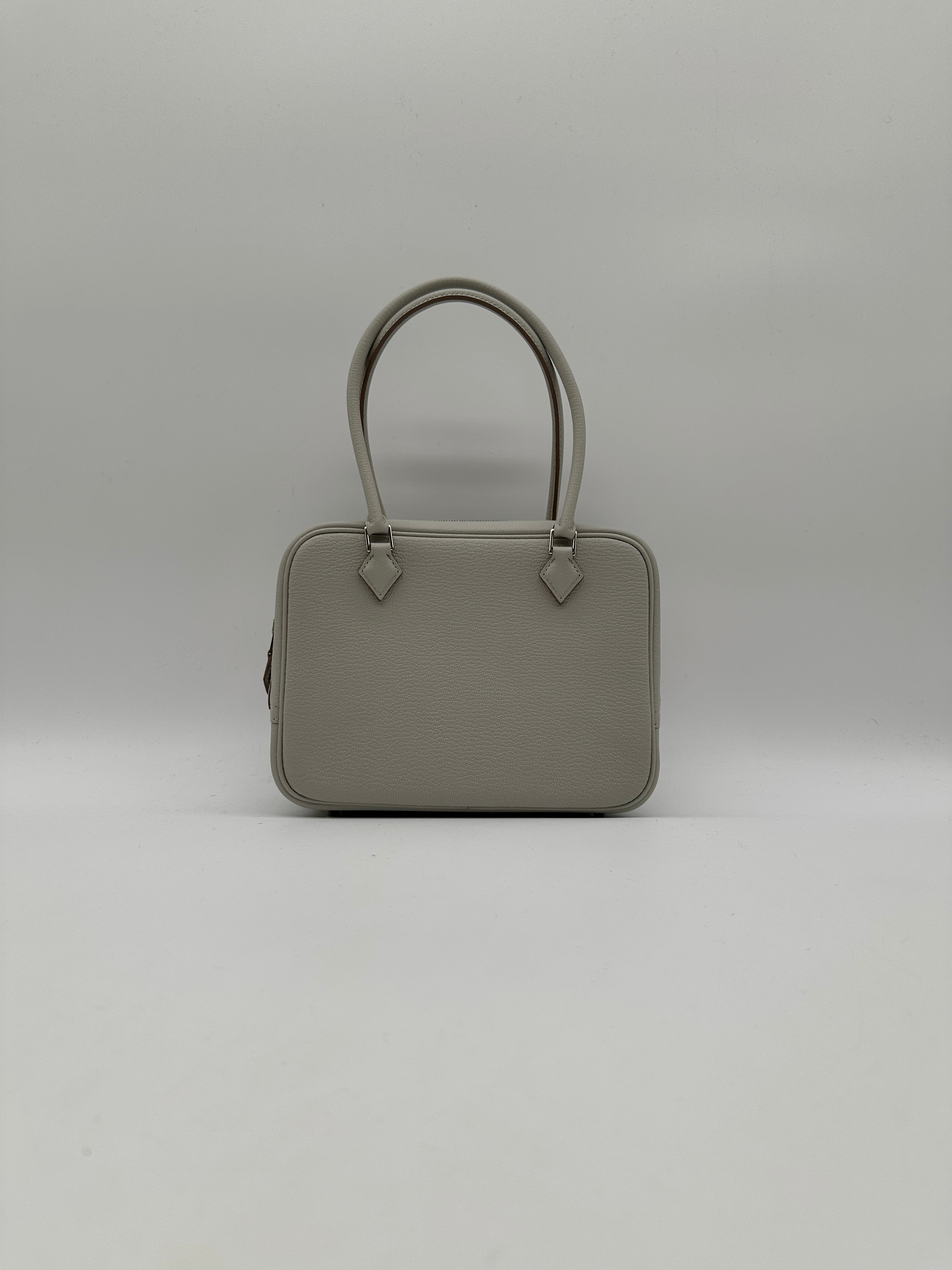 Hermès Mini Plume Chevre Gris Perle Palladium Hardware