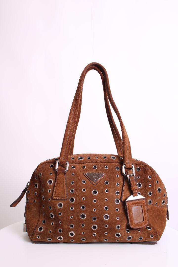 Prada Bauletto Bowling Handbag Brown