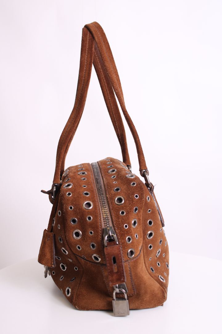 Prada Bauletto Bowling Handbag Brown