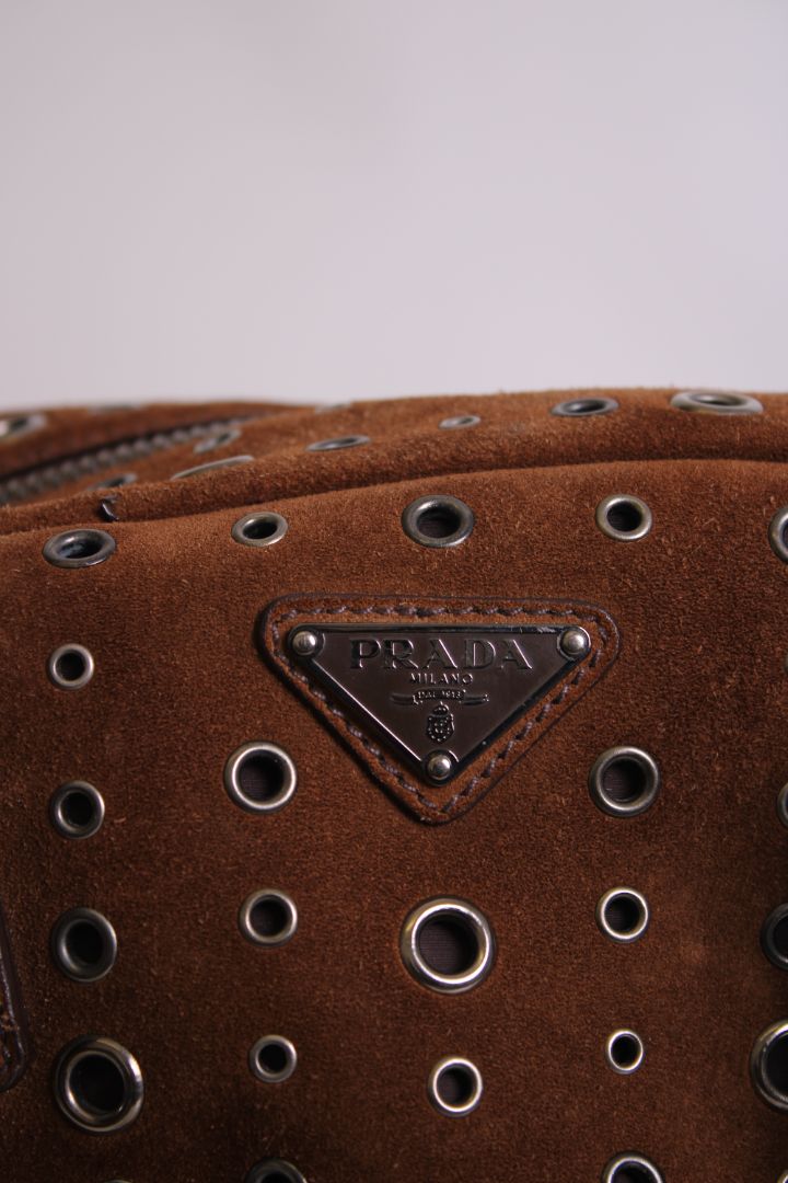 Prada Bauletto Bowling Handbag Brown