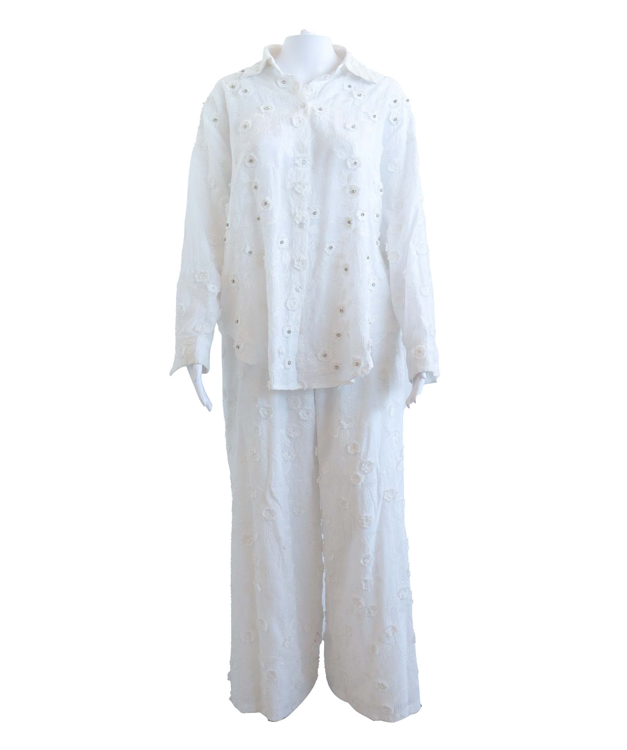 Fashion White Top and Trouser set AGC3752