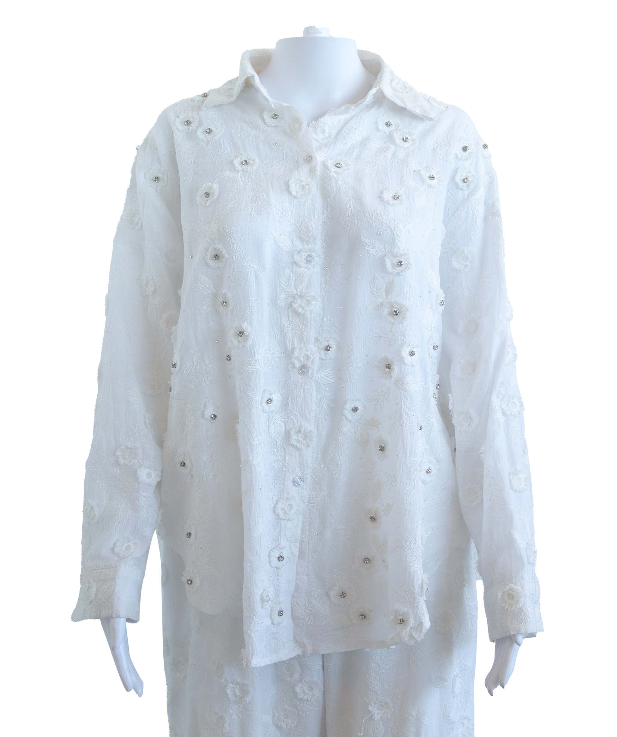 Fashion White Top and Trouser set AGC3752