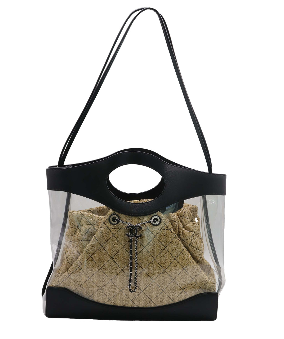 Chanel Black PVC Shopper Tote with Raffia Insert DXBK0444