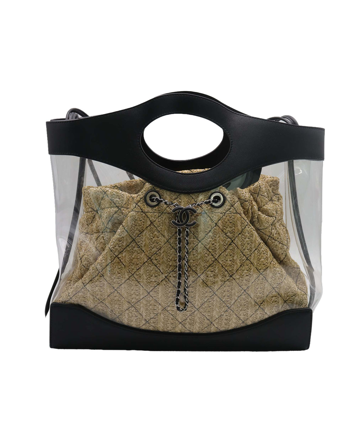Chanel Black PVC Shopper Tote with Raffia Insert DXBK0444