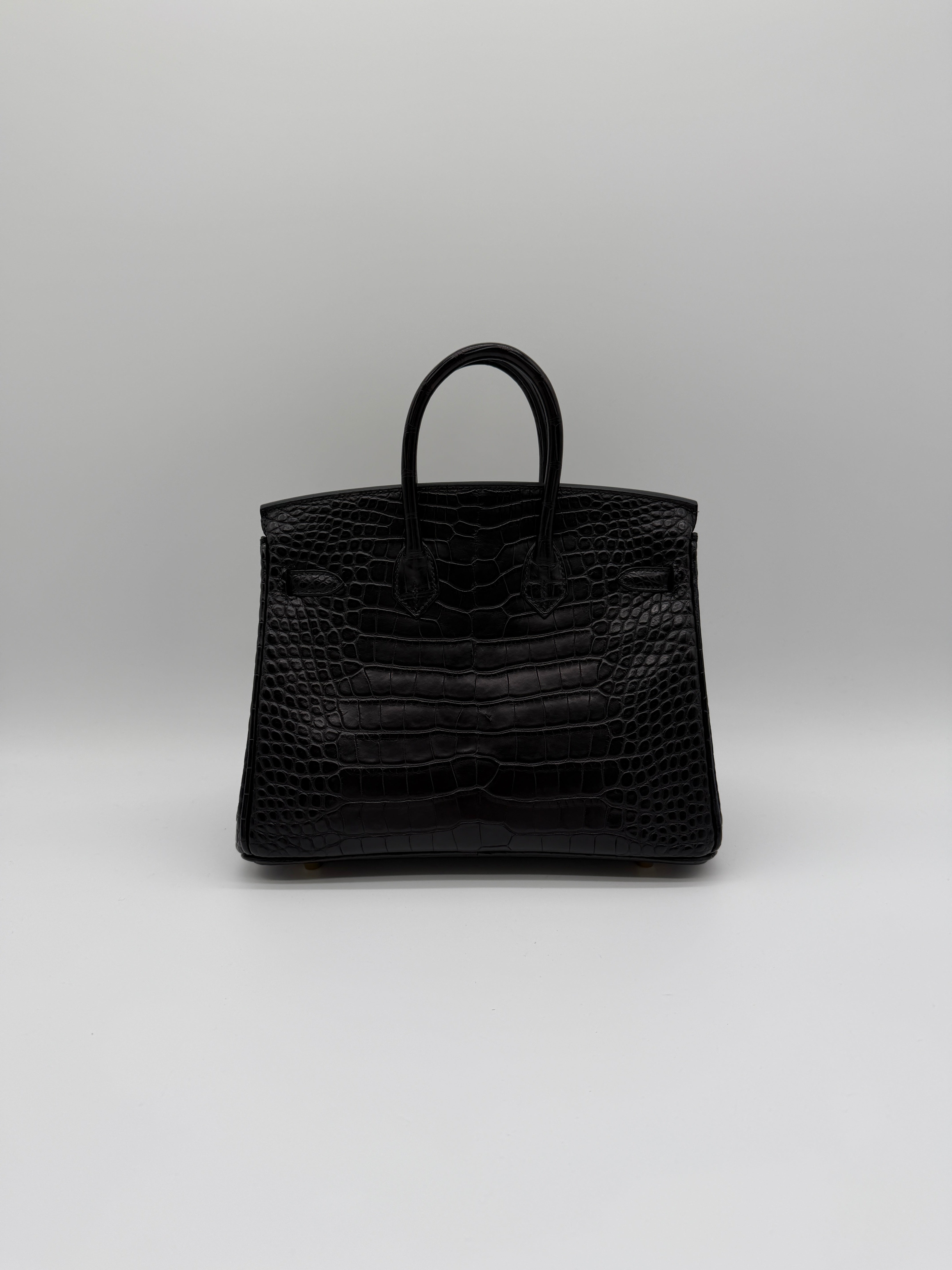 Hermès Birkin 25 Black Matt Alligator Noir Gold Hardware