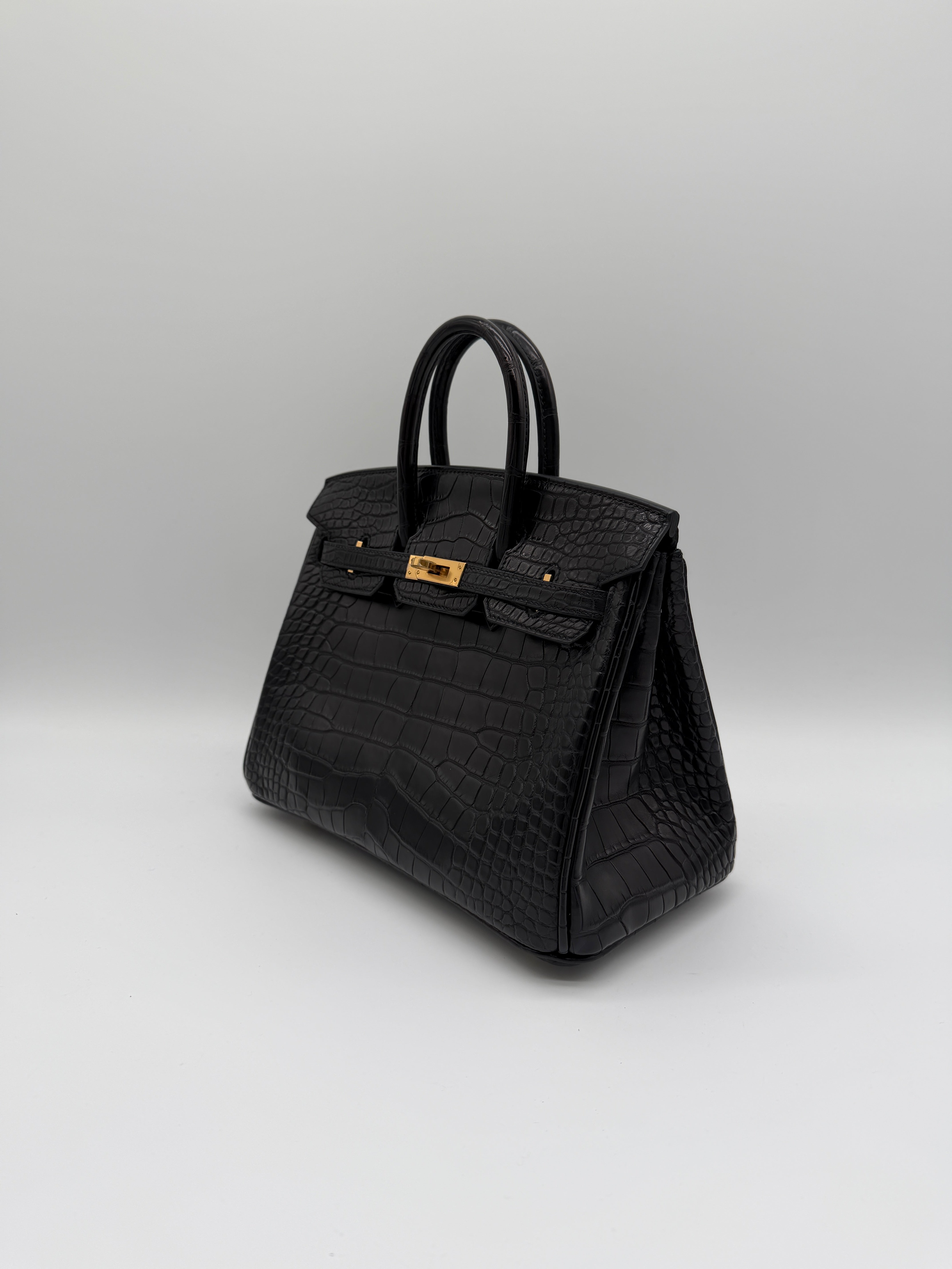 Hermès Birkin 25 Black Matt Alligator Noir Gold Hardware