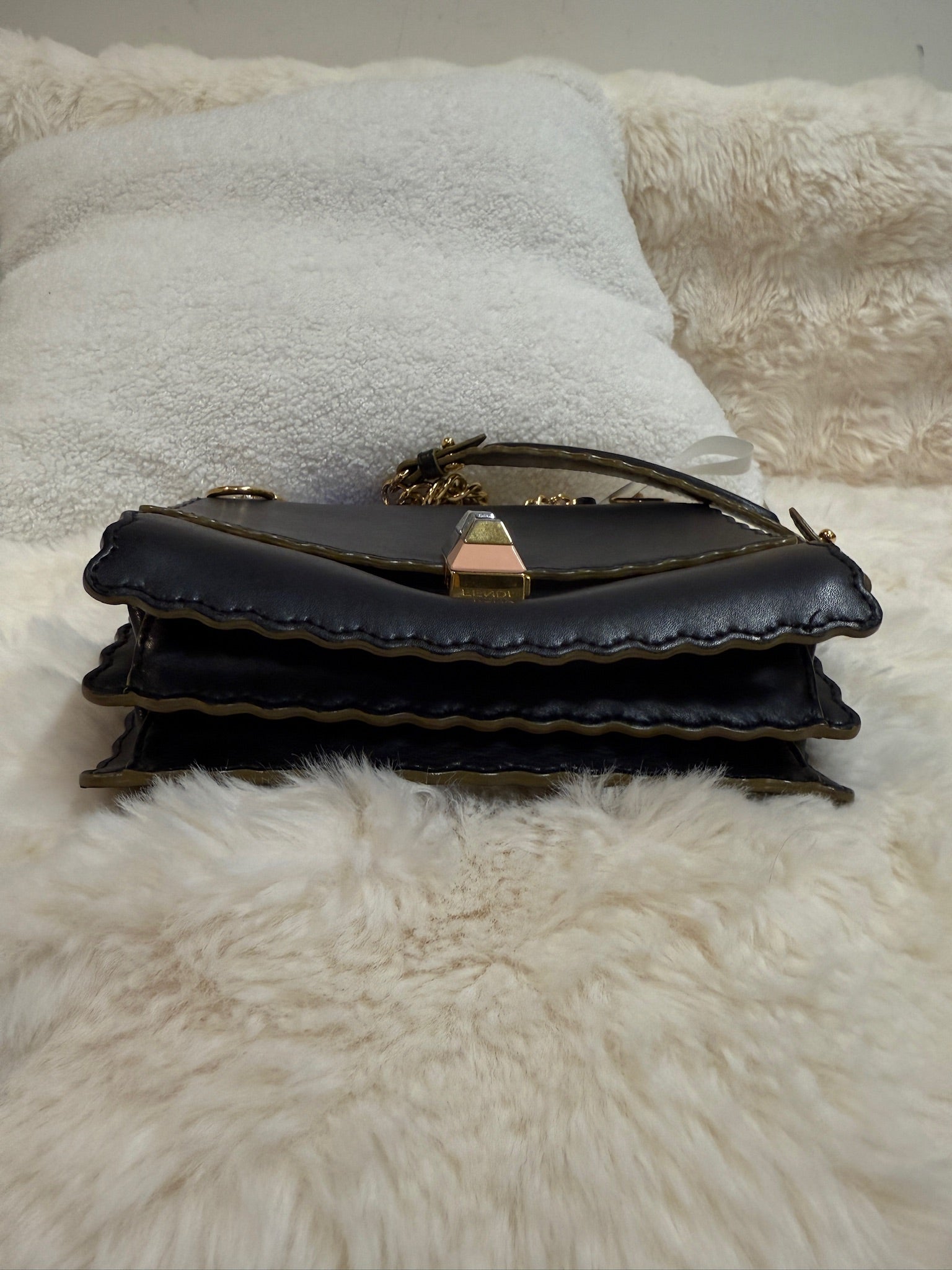 Fendi Kan I Leather Chain Bag – Black with Gold Hardware