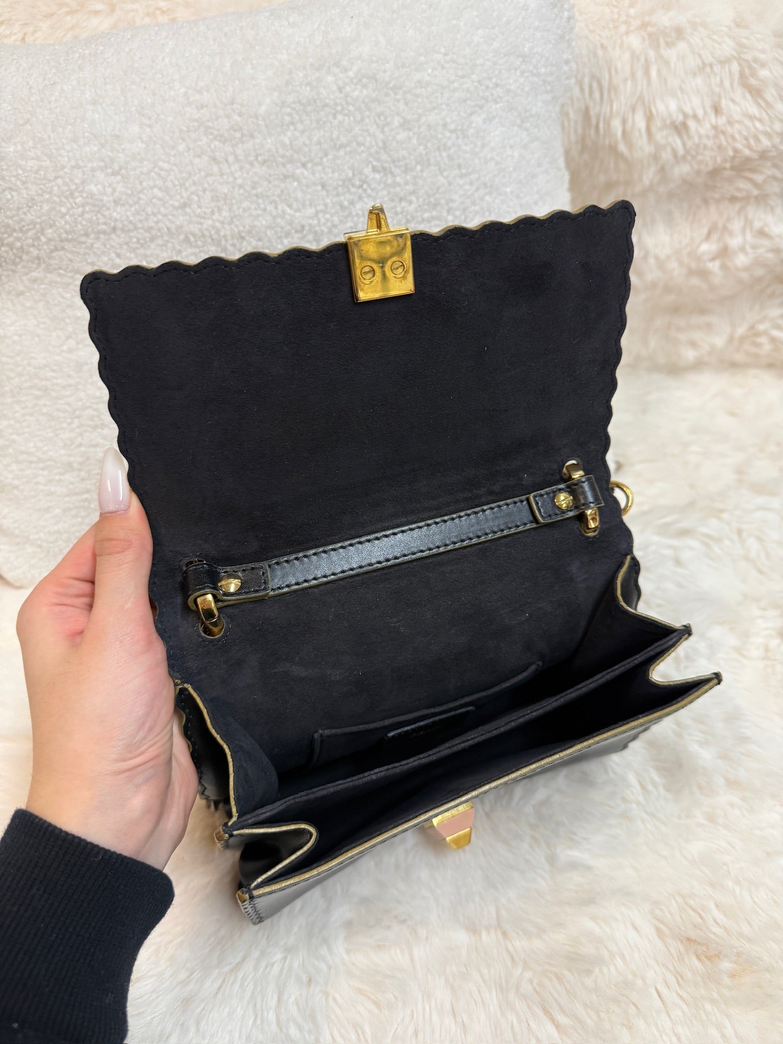 Fendi Kan I Leather Chain Bag – Black with Gold Hardware