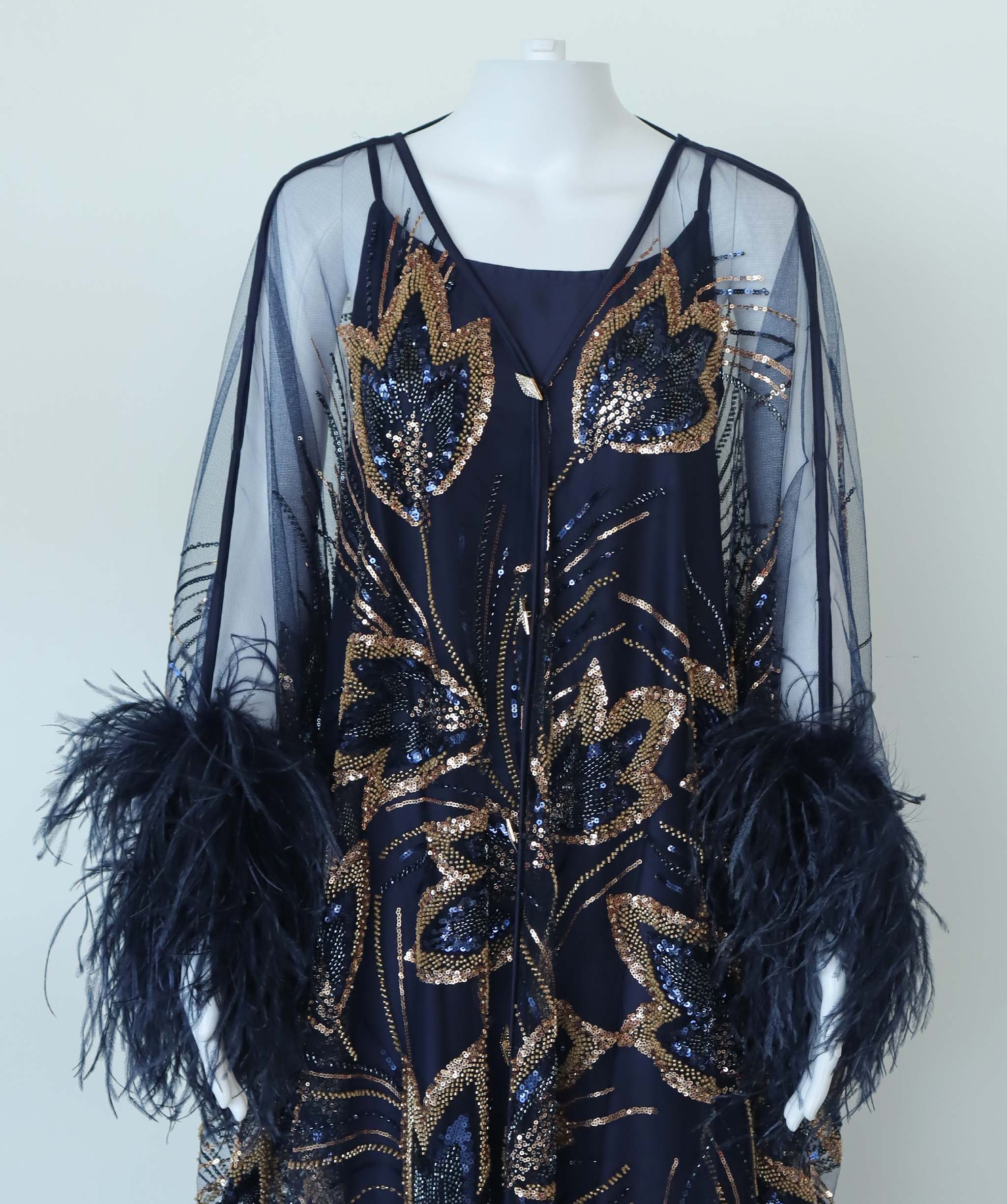 EMPRESS KAFTAN BLUE/GOLD FEATHER SIZE OS ASC7072