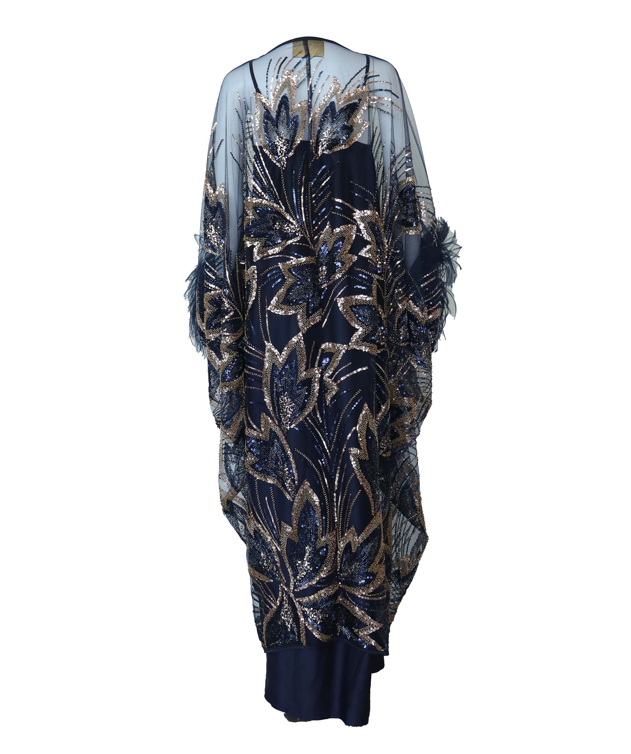 EMPRESS KAFTAN BLUE/GOLD FEATHER SIZE OS ASC7072