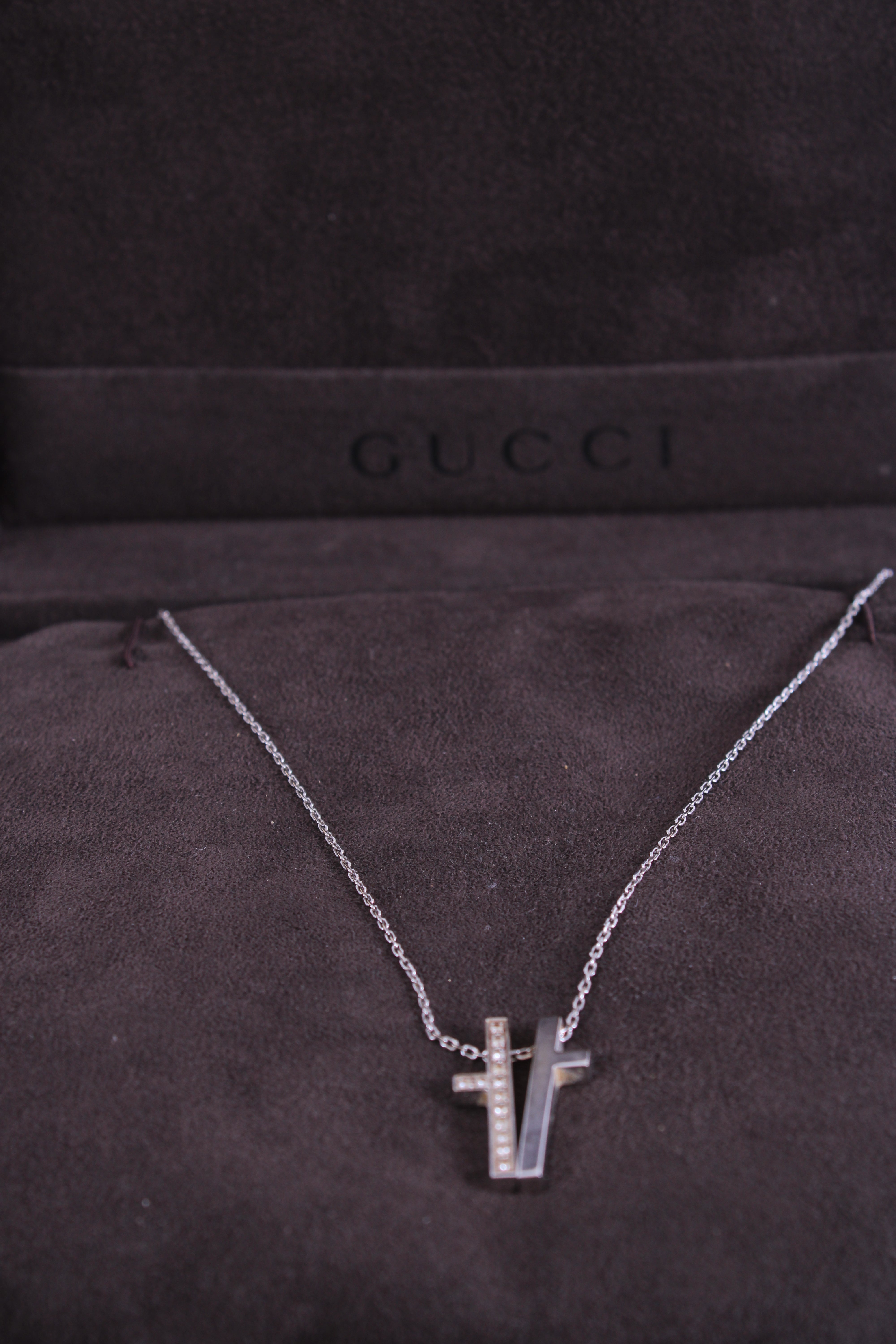 Gucci Diamond Split Cross Necklace 18ct White Gold