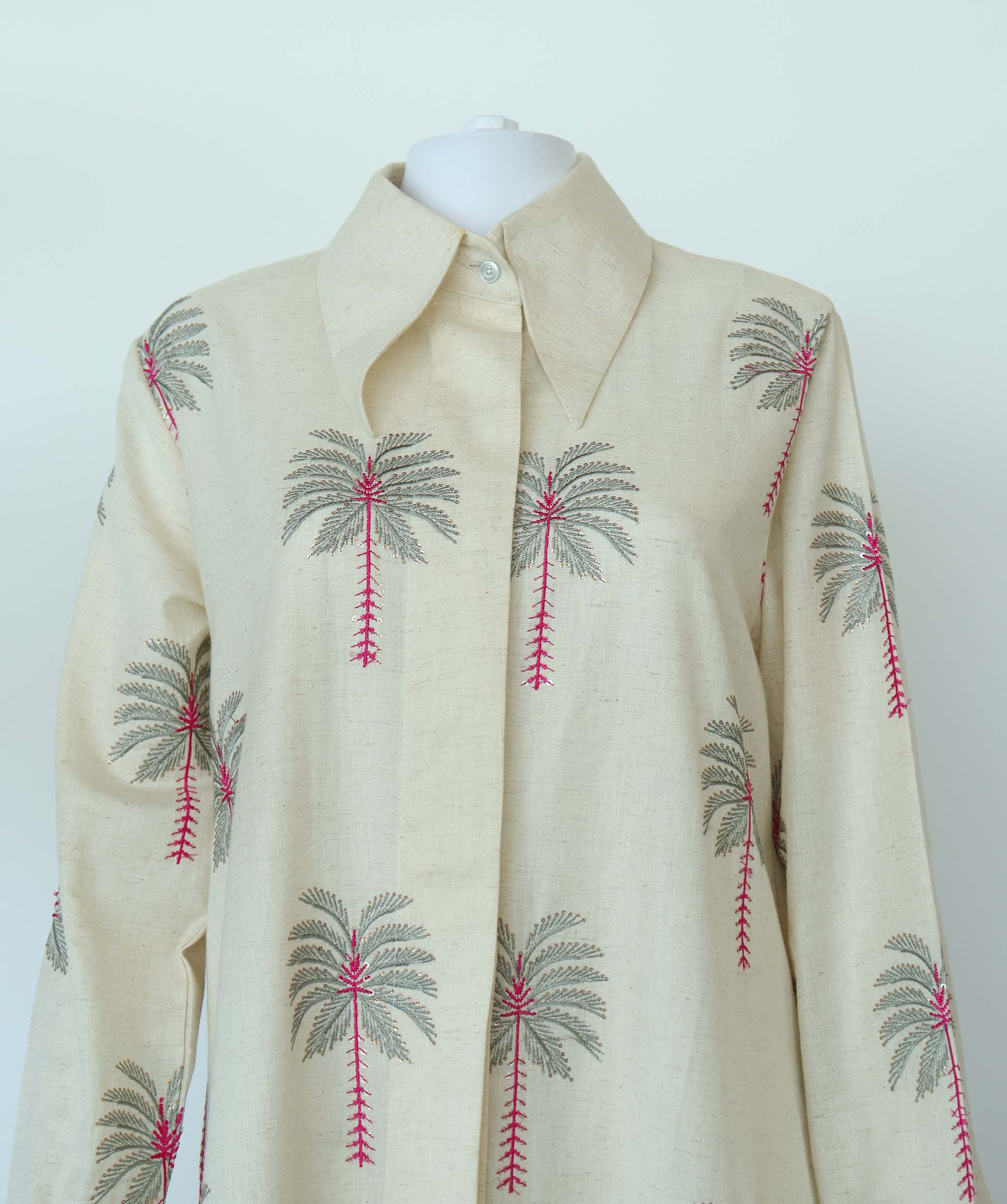 PALM TREE COTTON SHIRT DRESS SIZE OS ASC7131