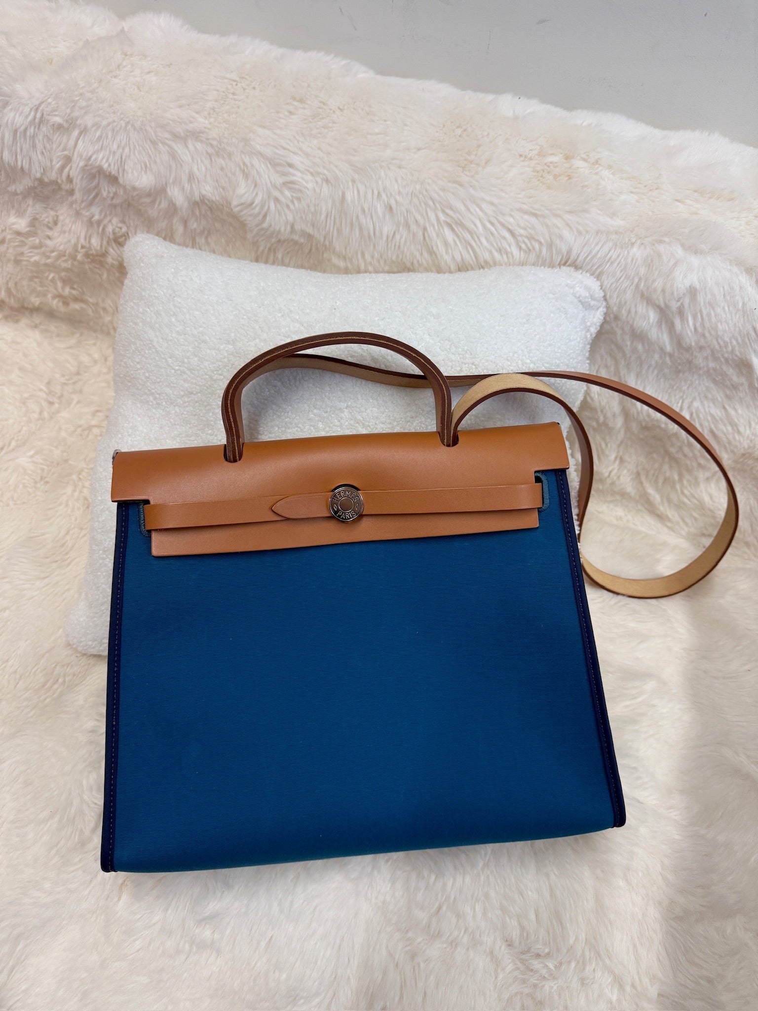 Hermès Herbag – Blue Canvas & Leather