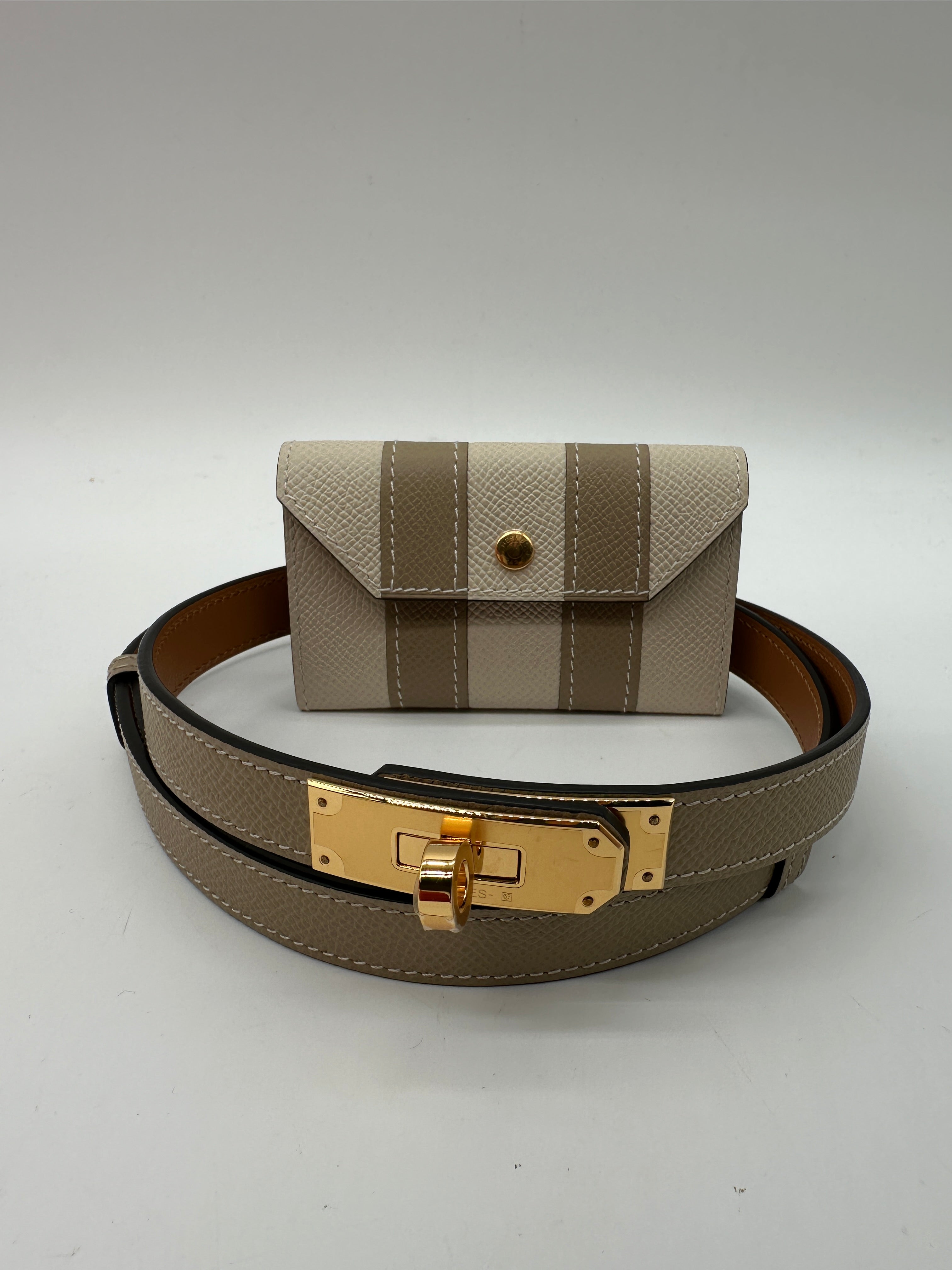 Hermès Kelly Pocket 18 Bayadere Belt Gris/Craie Epsom Leather