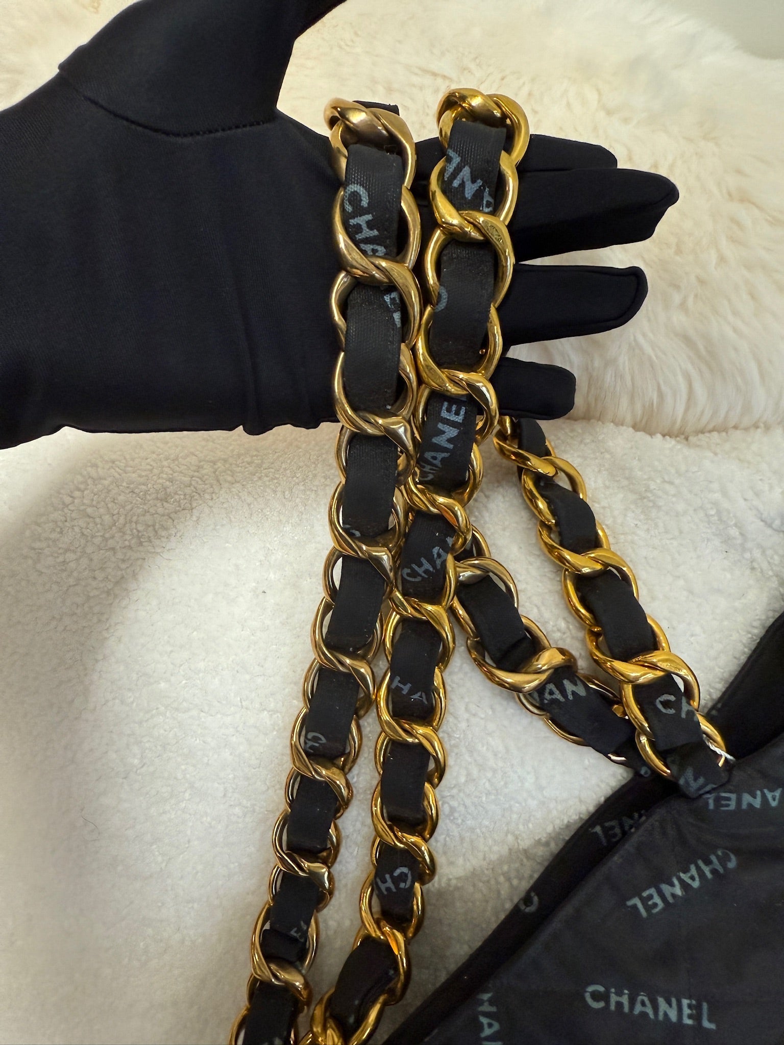 Chanel Logo Print Fabric Chain Tote