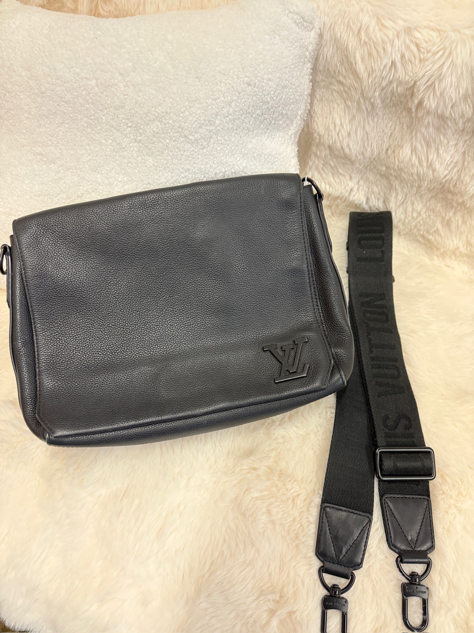 Louis Vuitton Black Leather Messenger Bag