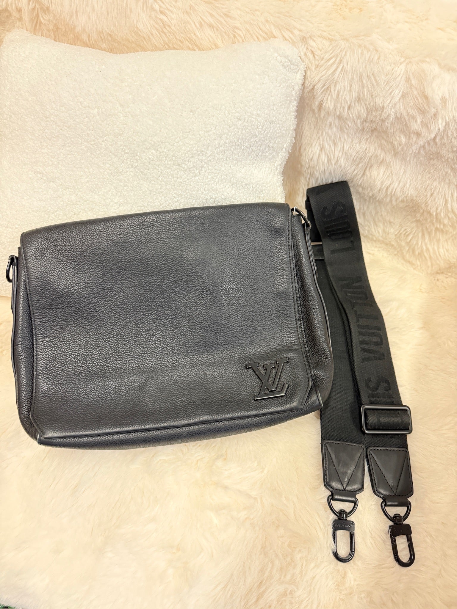Louis Vuitton Black Leather Messenger Bag