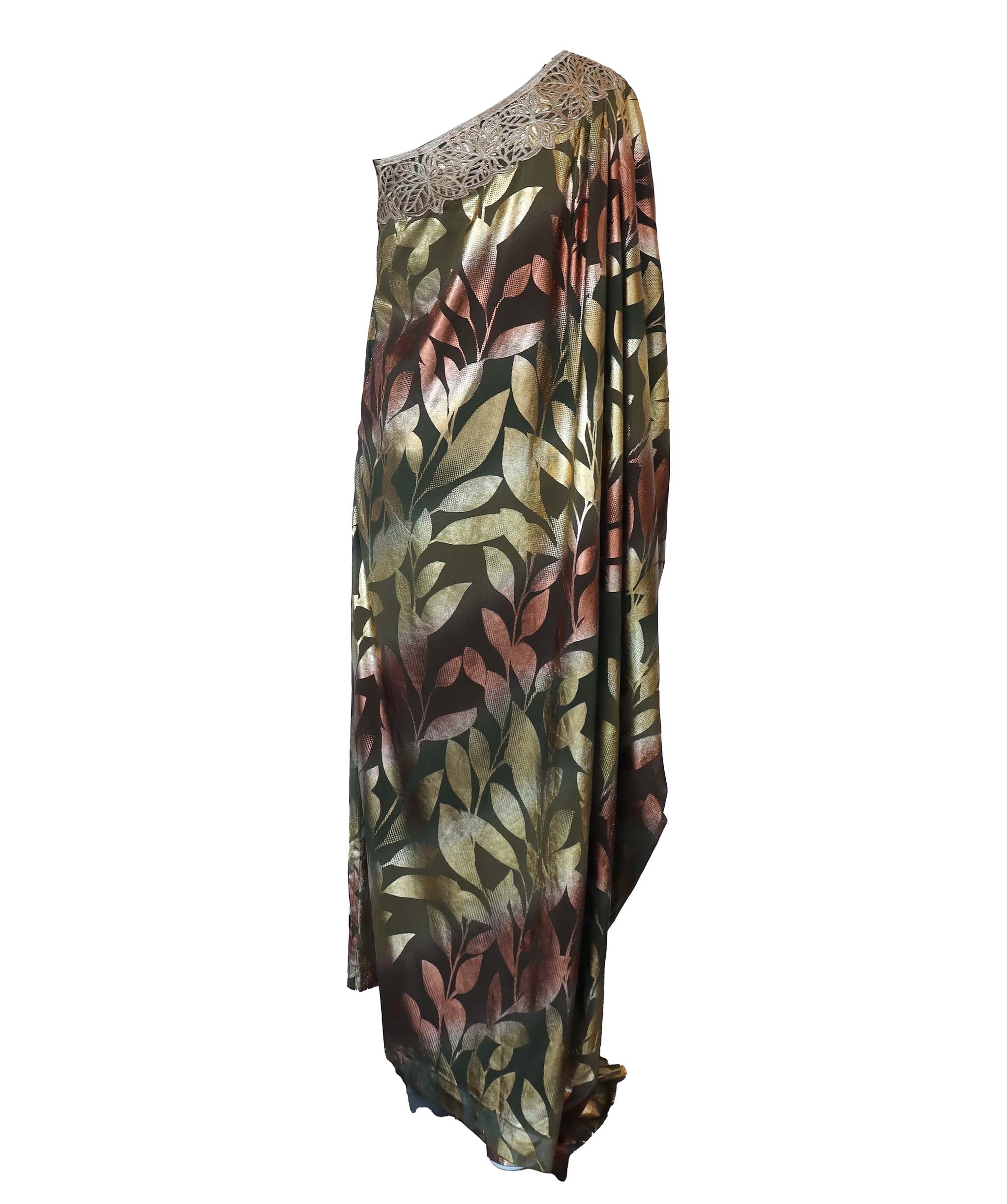 One shoulder tropical kaftan bronze S/M ASC7245