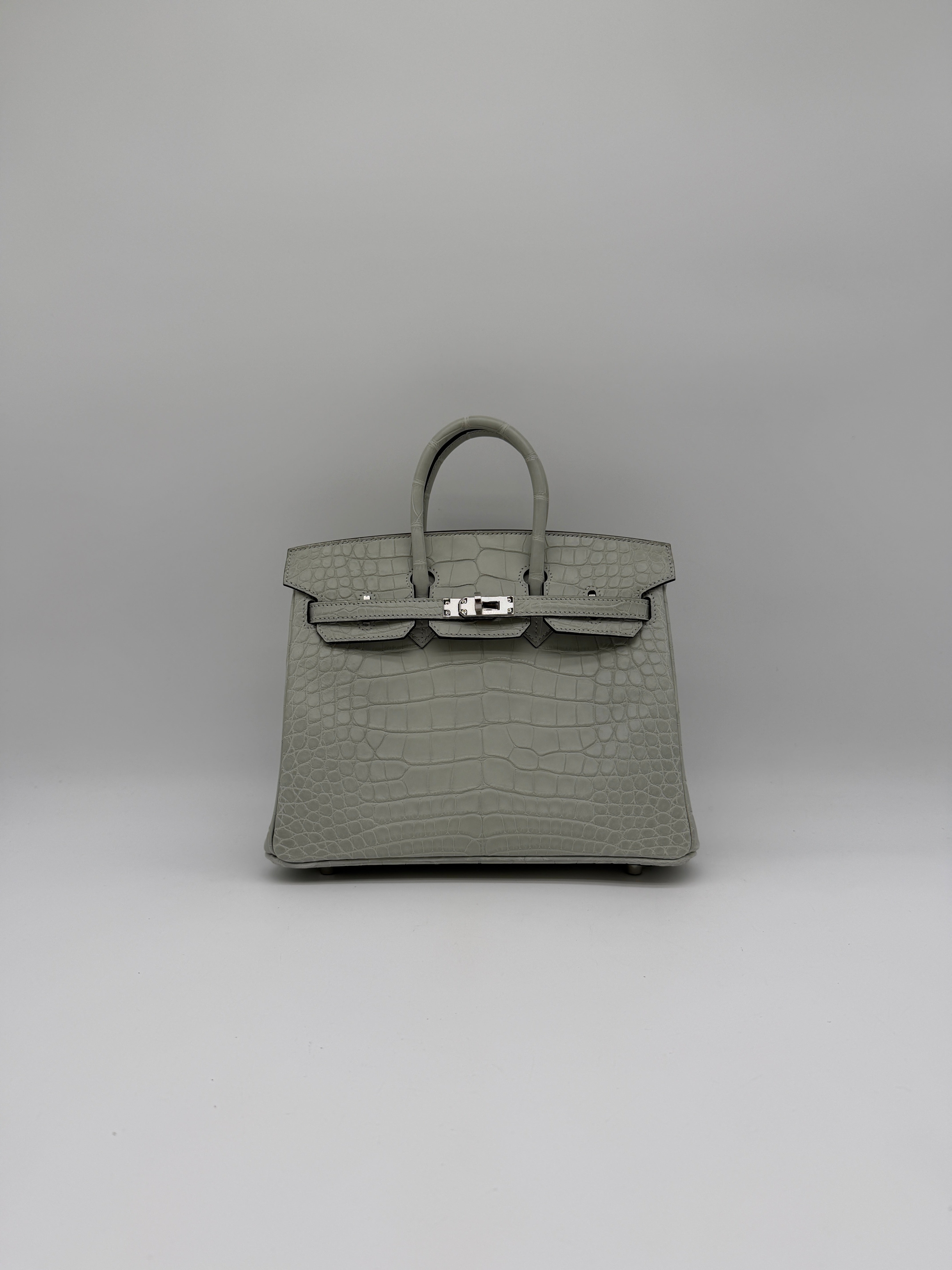 Hermès Birkin 25 Gris Neve Matt Alligator Palladium Hardware
