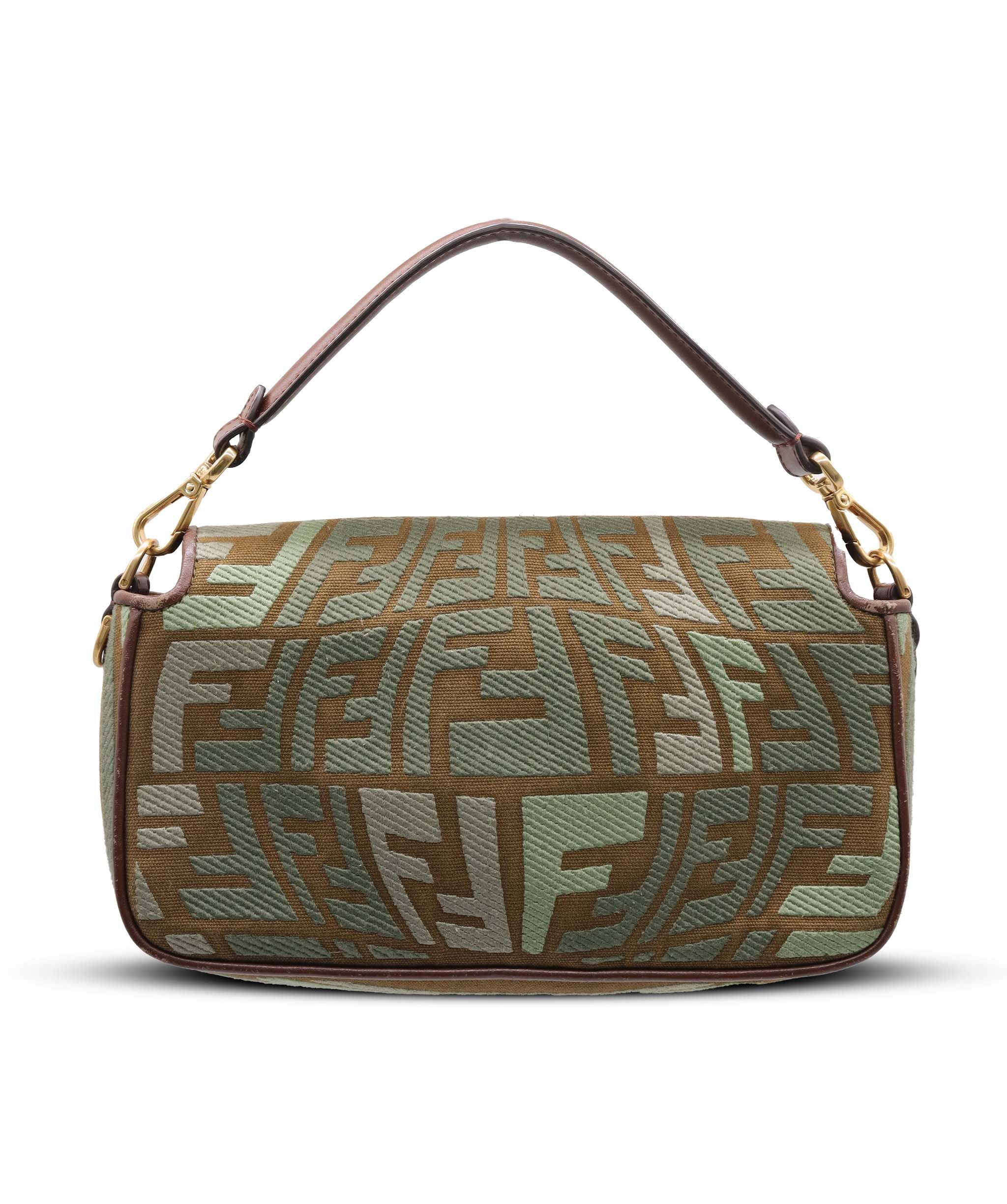 FENDI BICOLOR BAGUETTE BAG GREEN/BROWN ASC7283