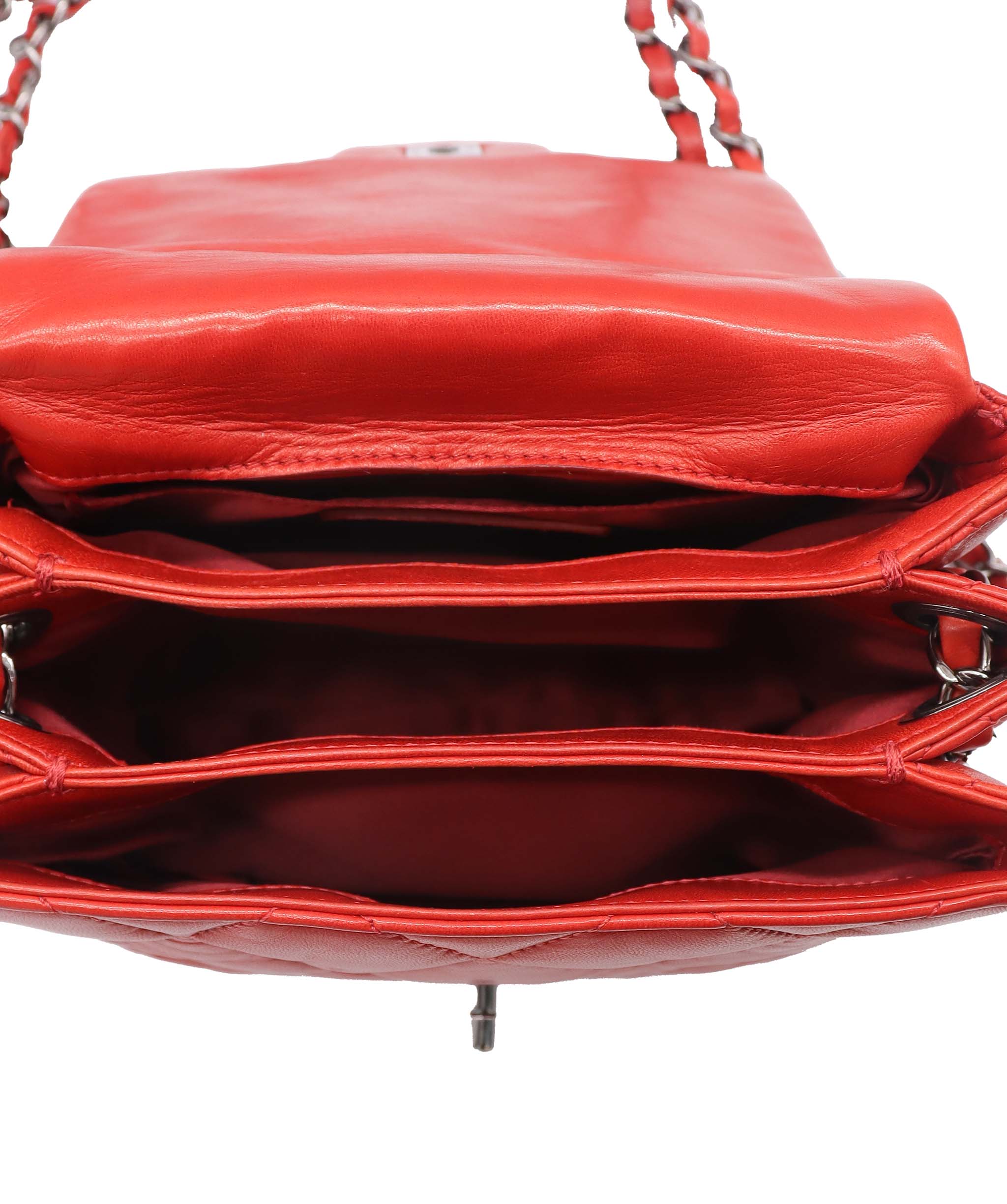 CHANEL QUILTED LAMBSKIN FLAP RED ASC7286