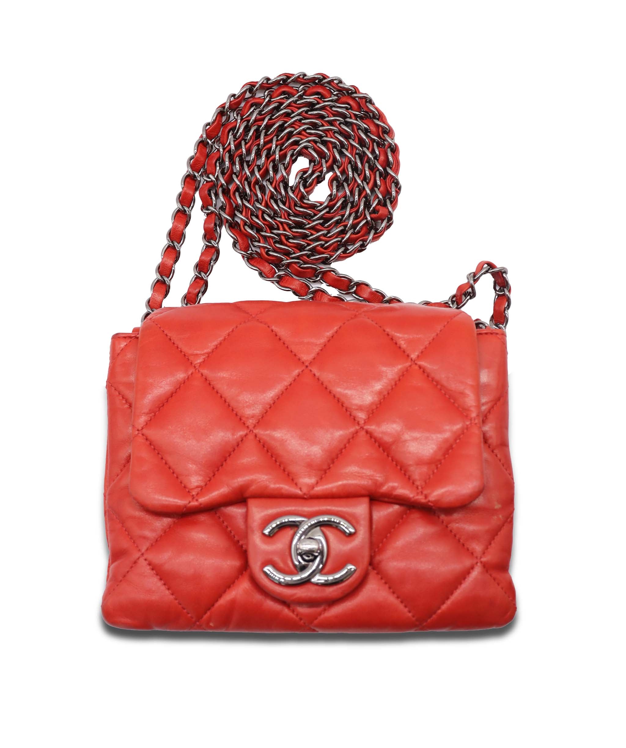 CHANEL QUILTED LAMBSKIN FLAP RED ASC7286