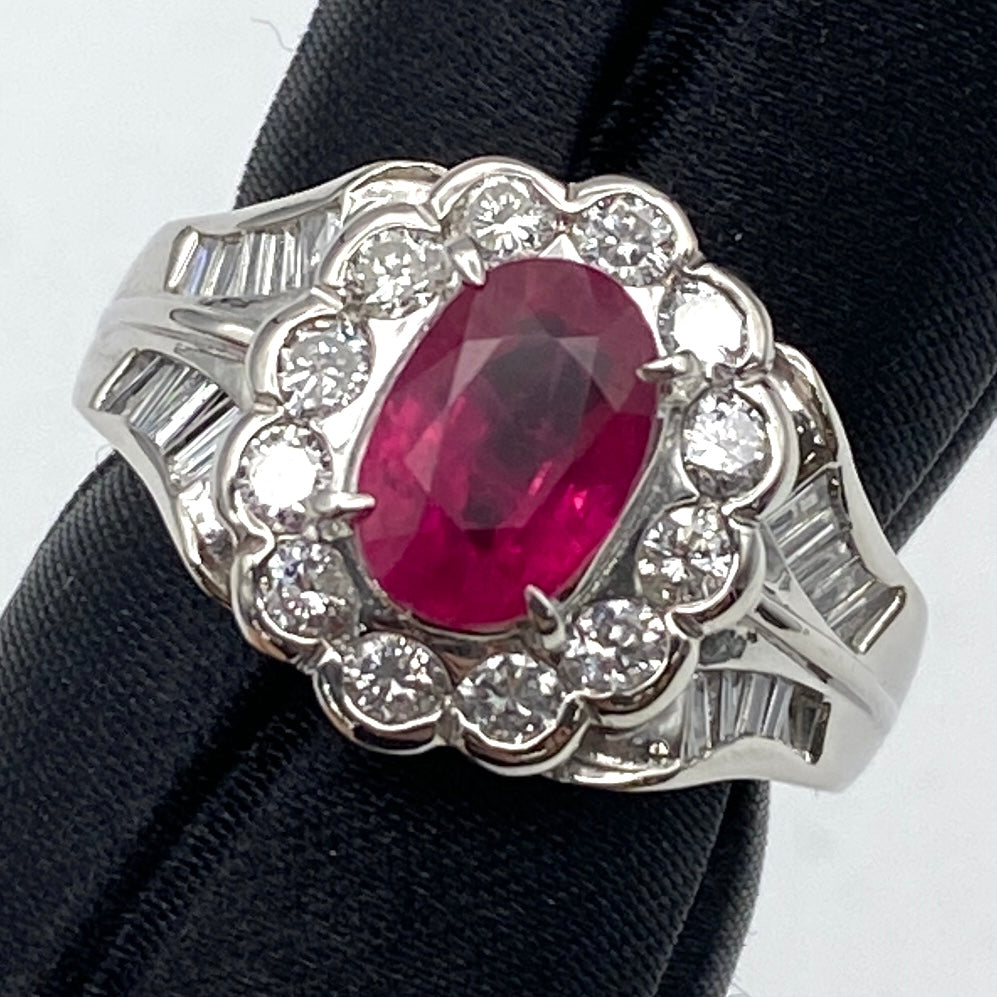 50398 Pt900 Ruby Ring R2.011 D0.86 9.3g GRJ US6.25