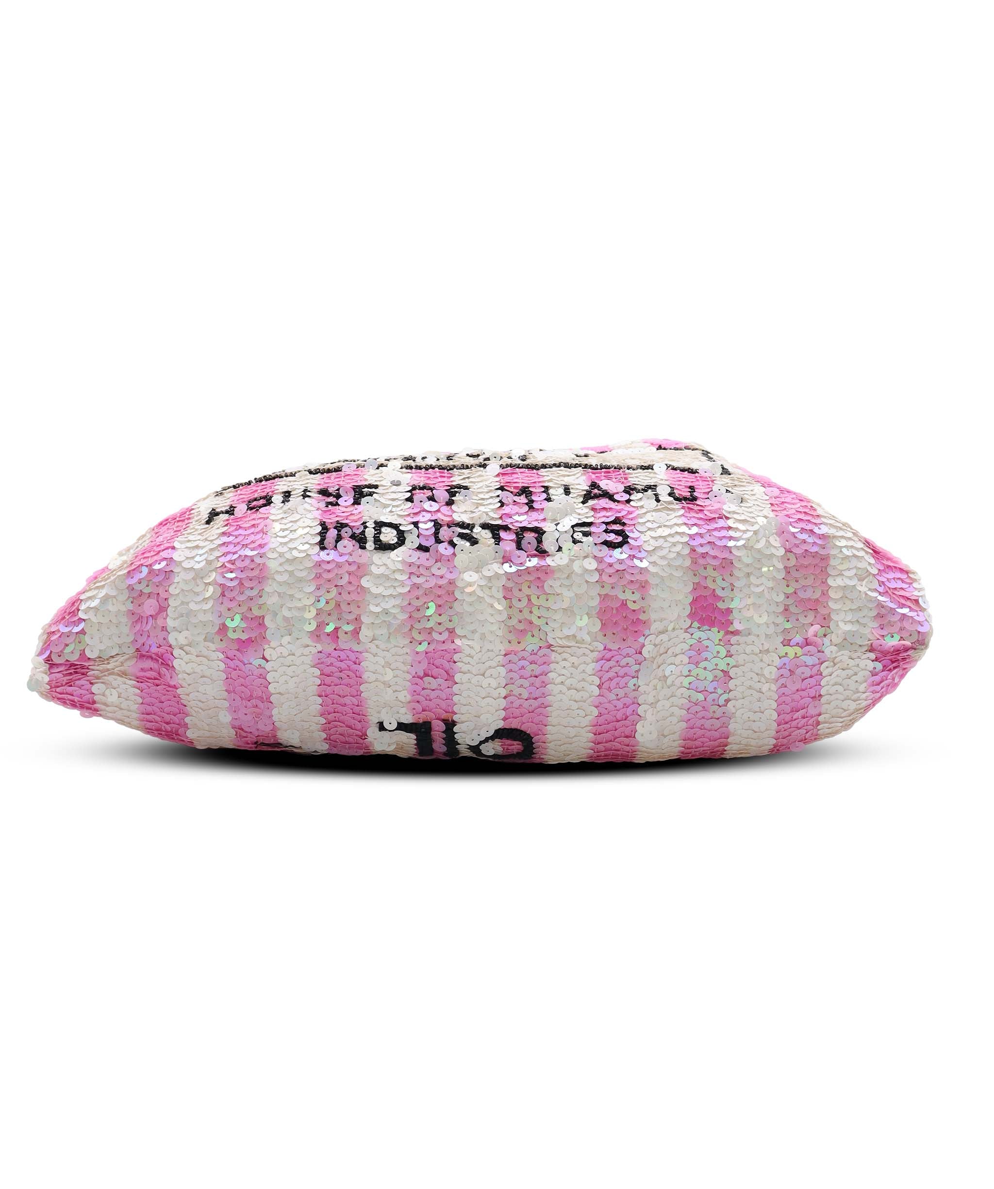 HOUSE OF MUA MUA Coconuts Tanning Oil For Perfect Tan Sequin Supermarket Bag PINK ASC7282