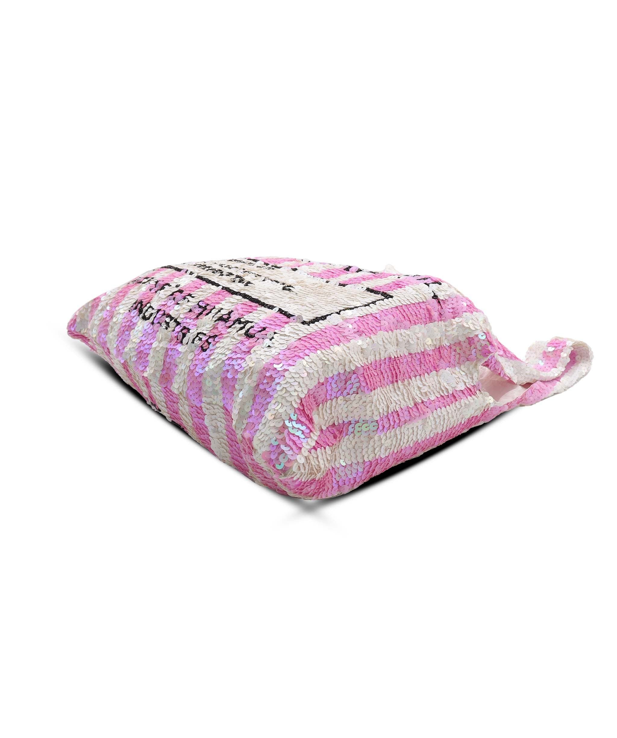 HOUSE OF MUA MUA Coconuts Tanning Oil For Perfect Tan Sequin Supermarket Bag PINK ASC7282