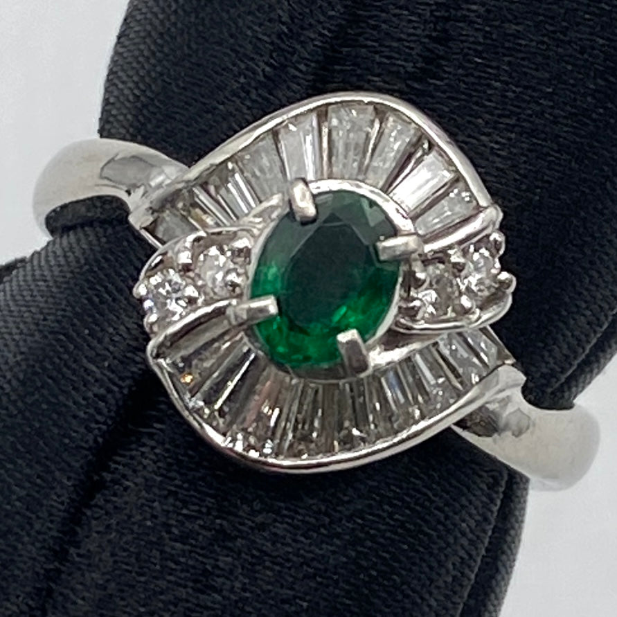 50363 Pt900 Emerald Ring E0.38 D0.54 5.8g NGL Mini Card Review US5.25