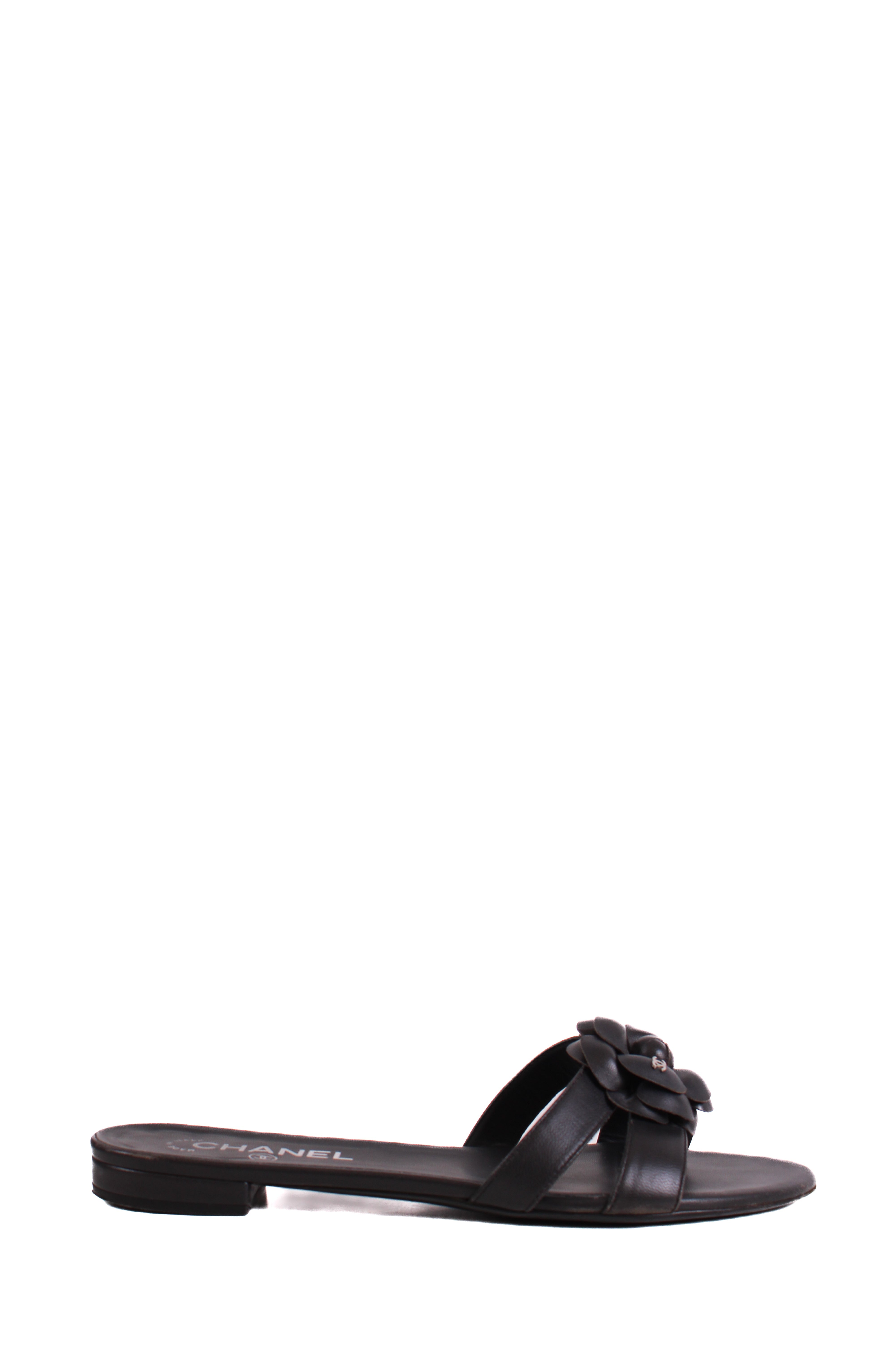 Chanel CC Camellia Sandals Black 38.5