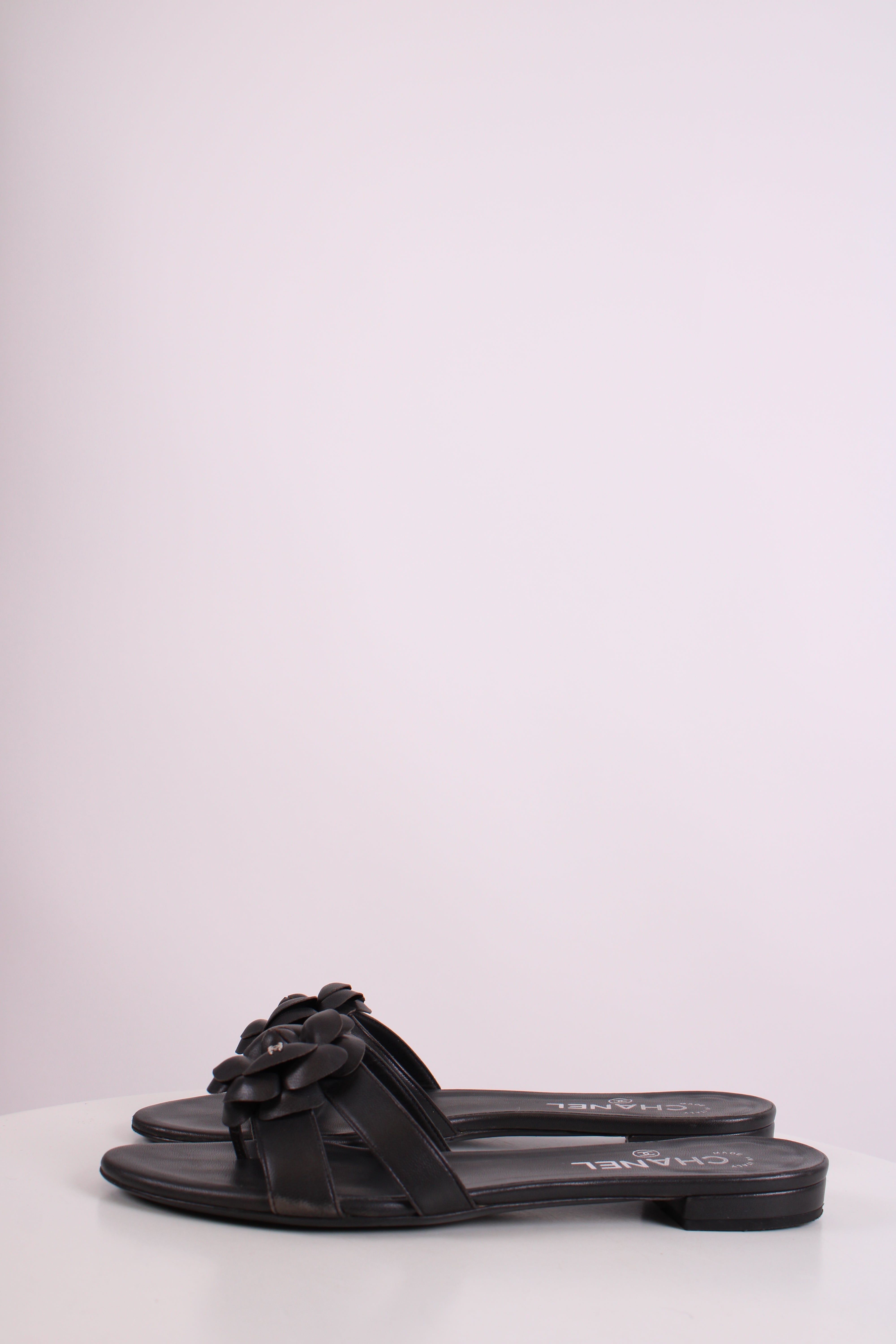 Chanel CC Camellia Sandals Black 38.5