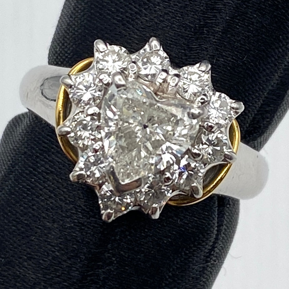 50348 Pt900/K18 diamond ring D1.00 D0.67 8.5g US6.25