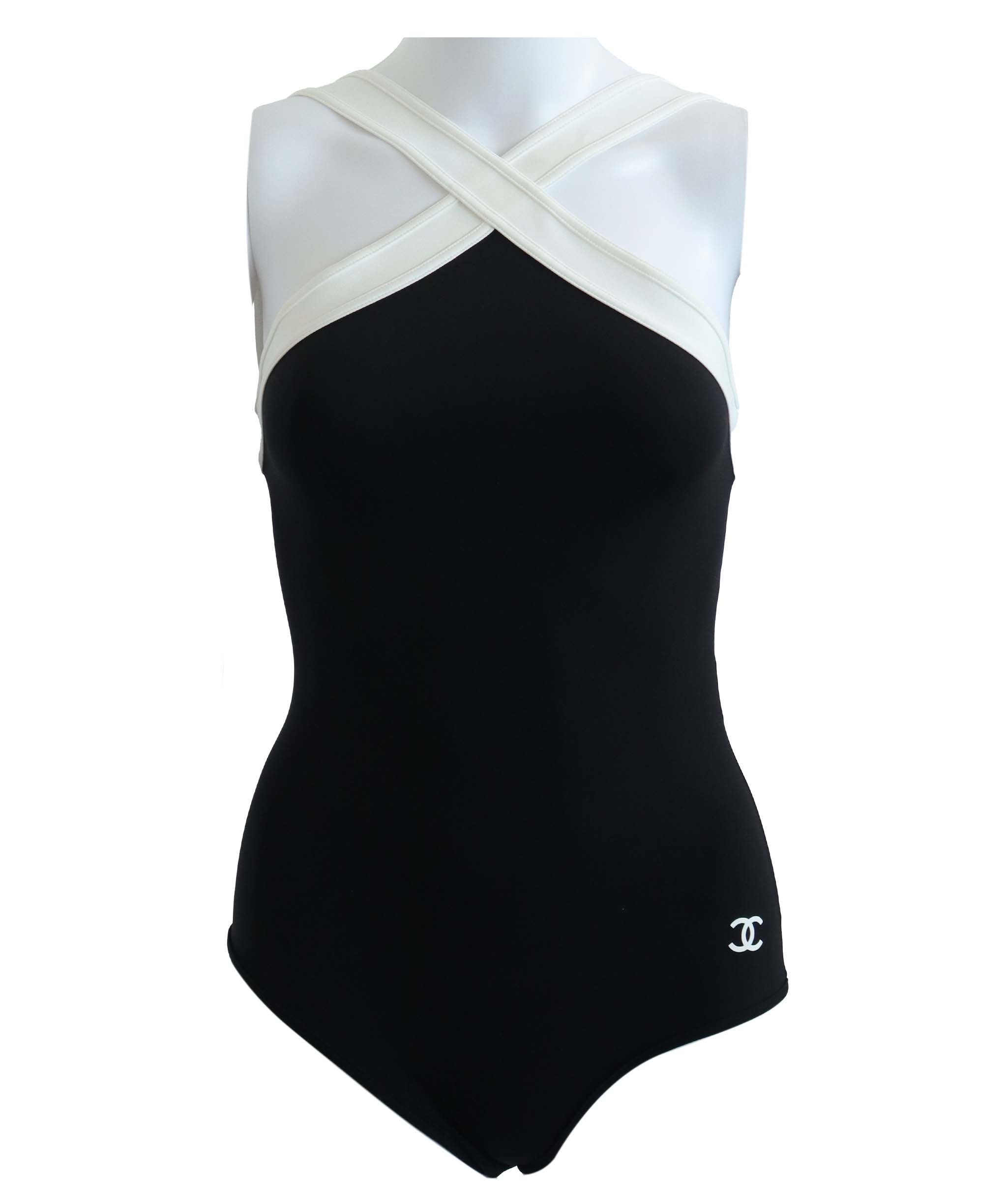 CHANEL ONE PIECE SWIMSUIT BLACK/WHITE SIZE 36 ASC7323