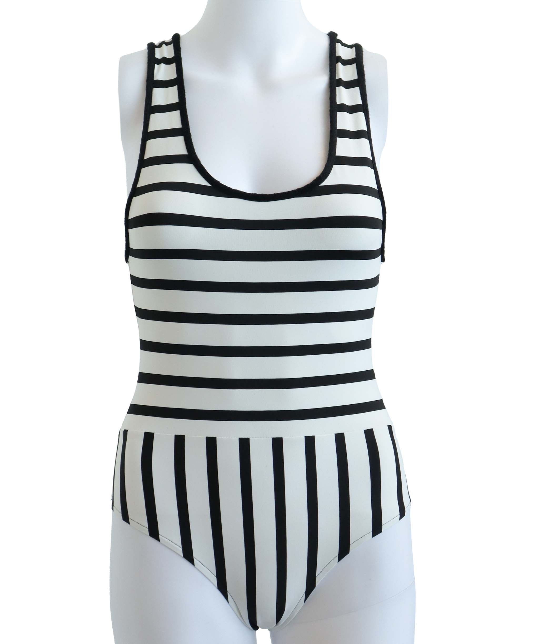 CHANEL SWIMSUIT WHITE STRIPED WHITE SIZE 36 ASC7279