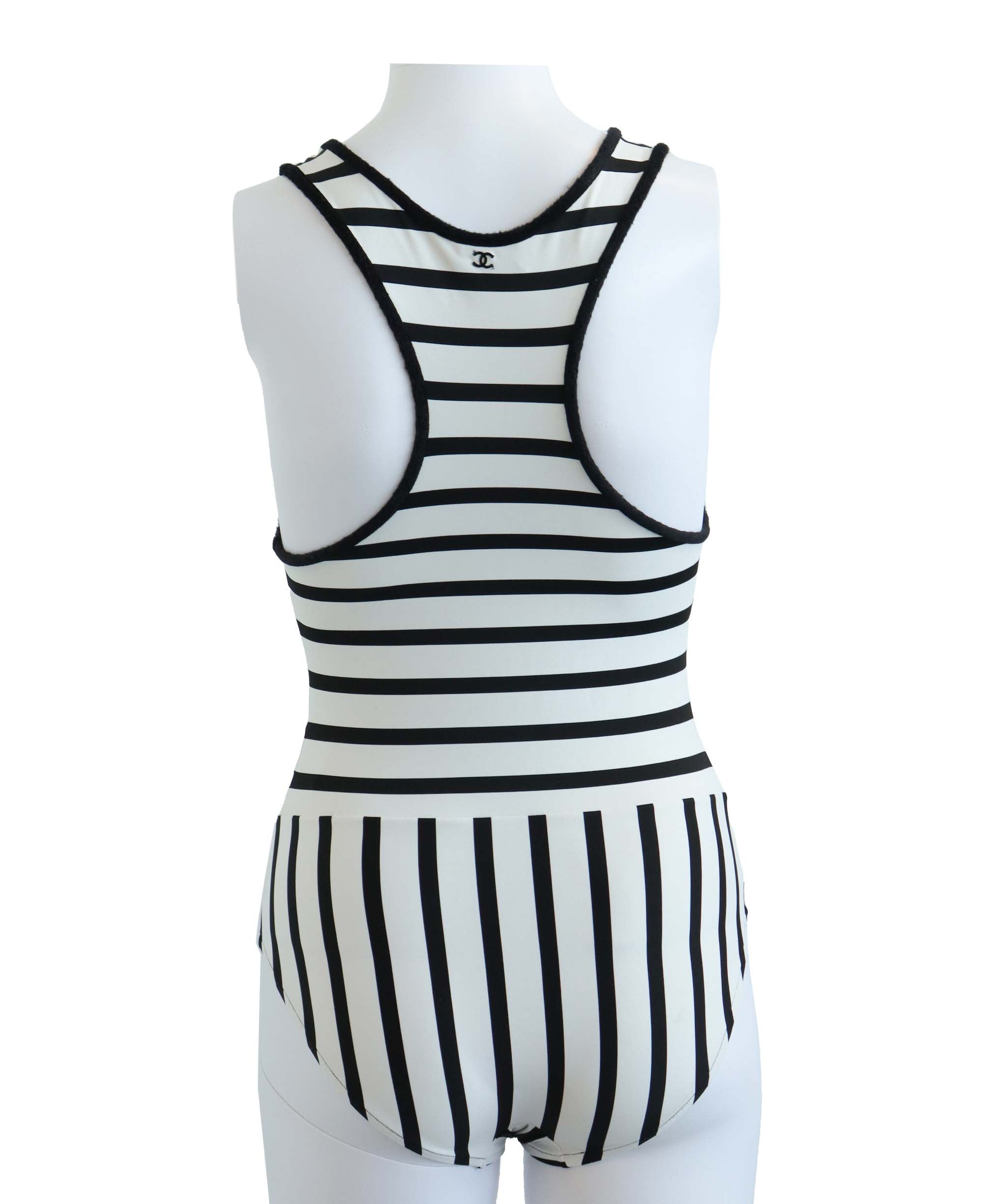CHANEL SWIMSUIT WHITE STRIPED WHITE SIZE 36 ASC7279
